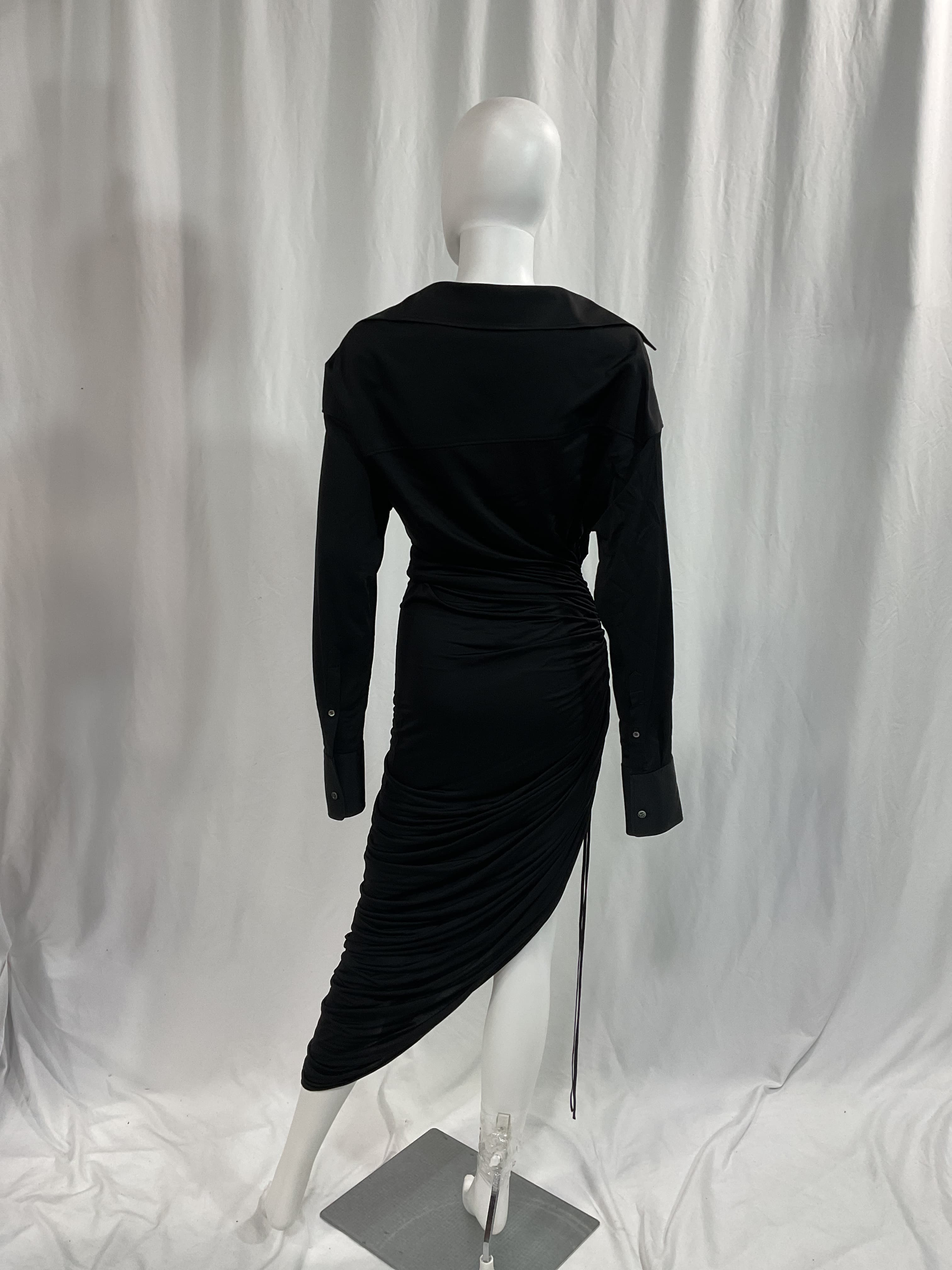 Asymmetrical Cowl Neck Dress In Black - Image 4