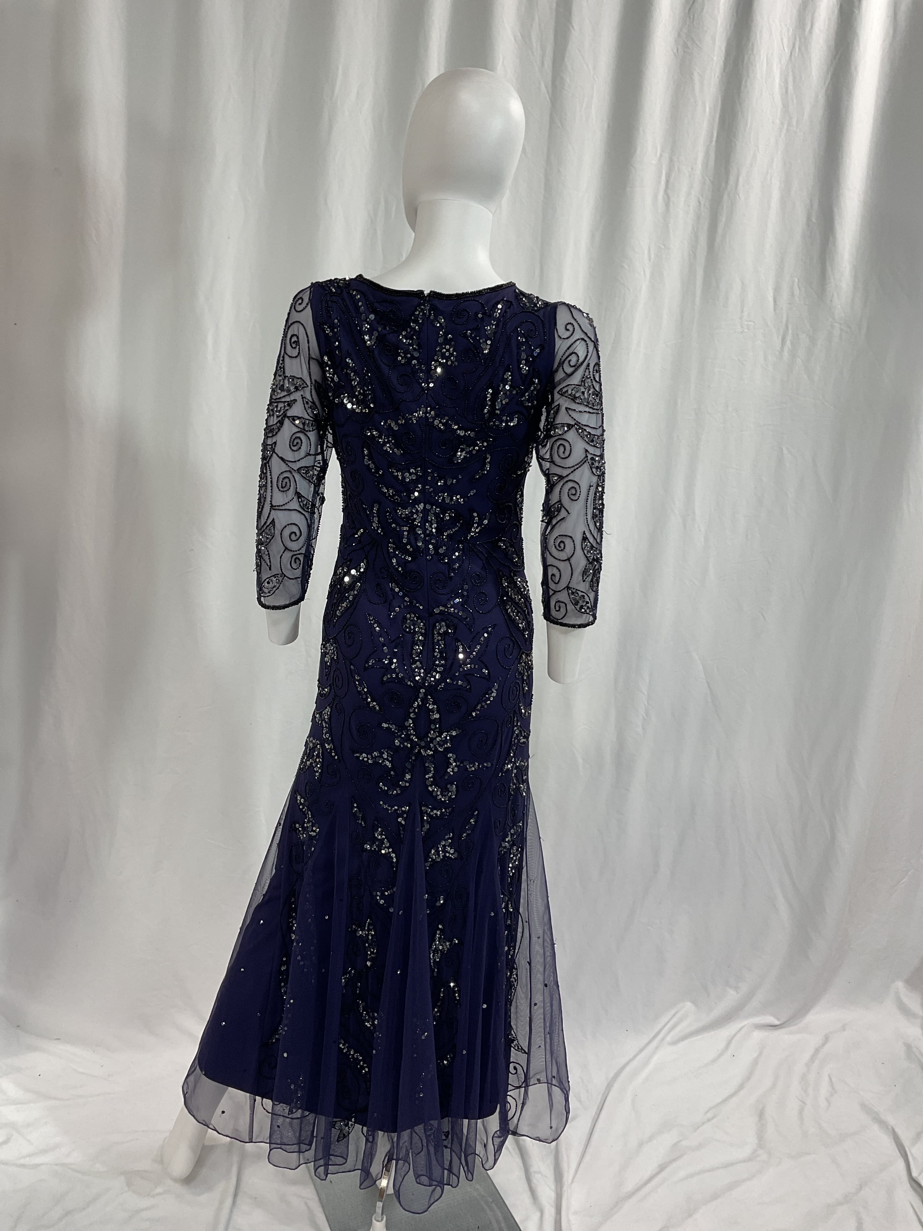 Illusion Sleeve Beaded A-Line Gown - Image 4