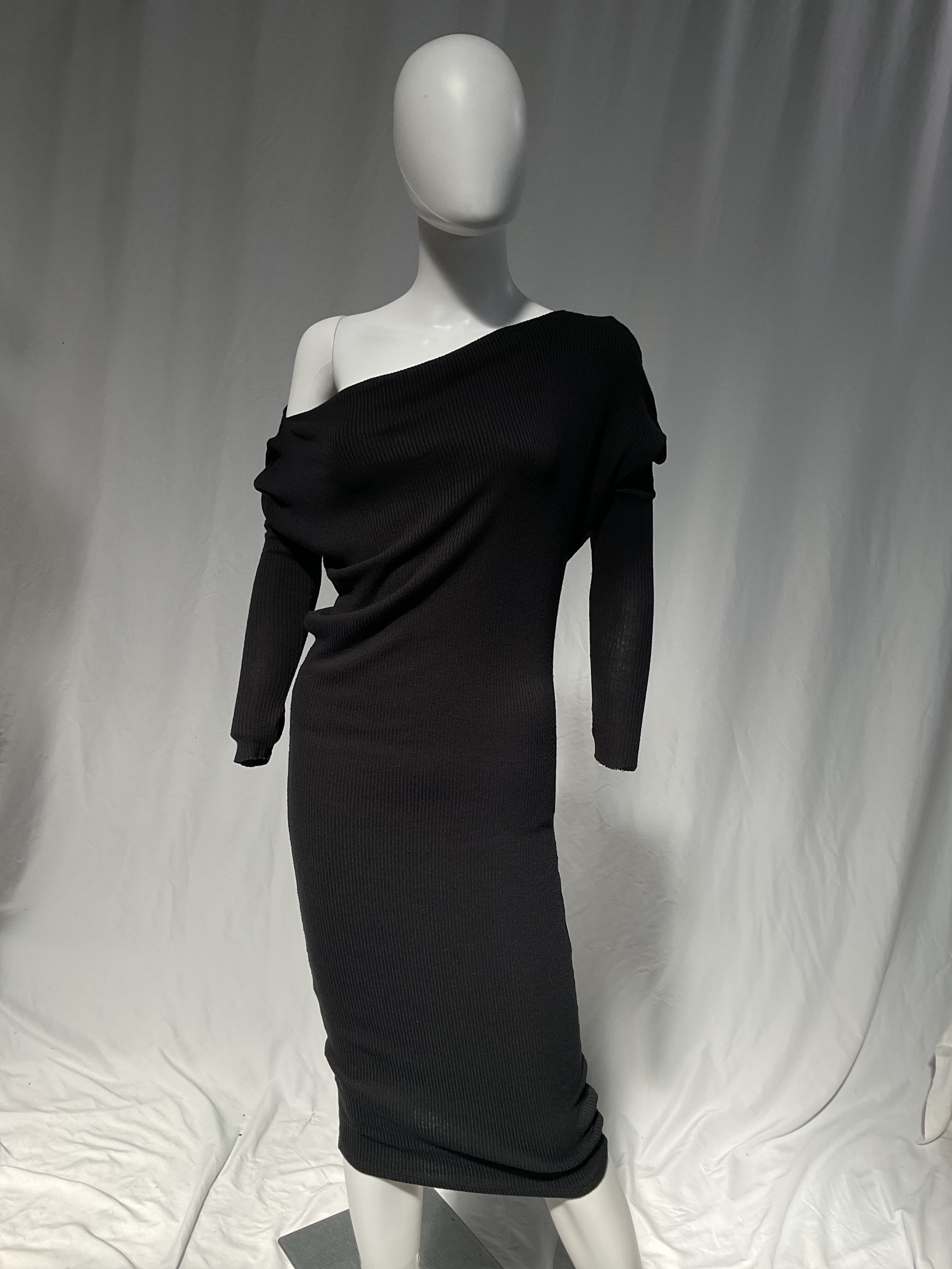 Viscose Rib Asymmetrical Wrap Midi Dress - Image 3