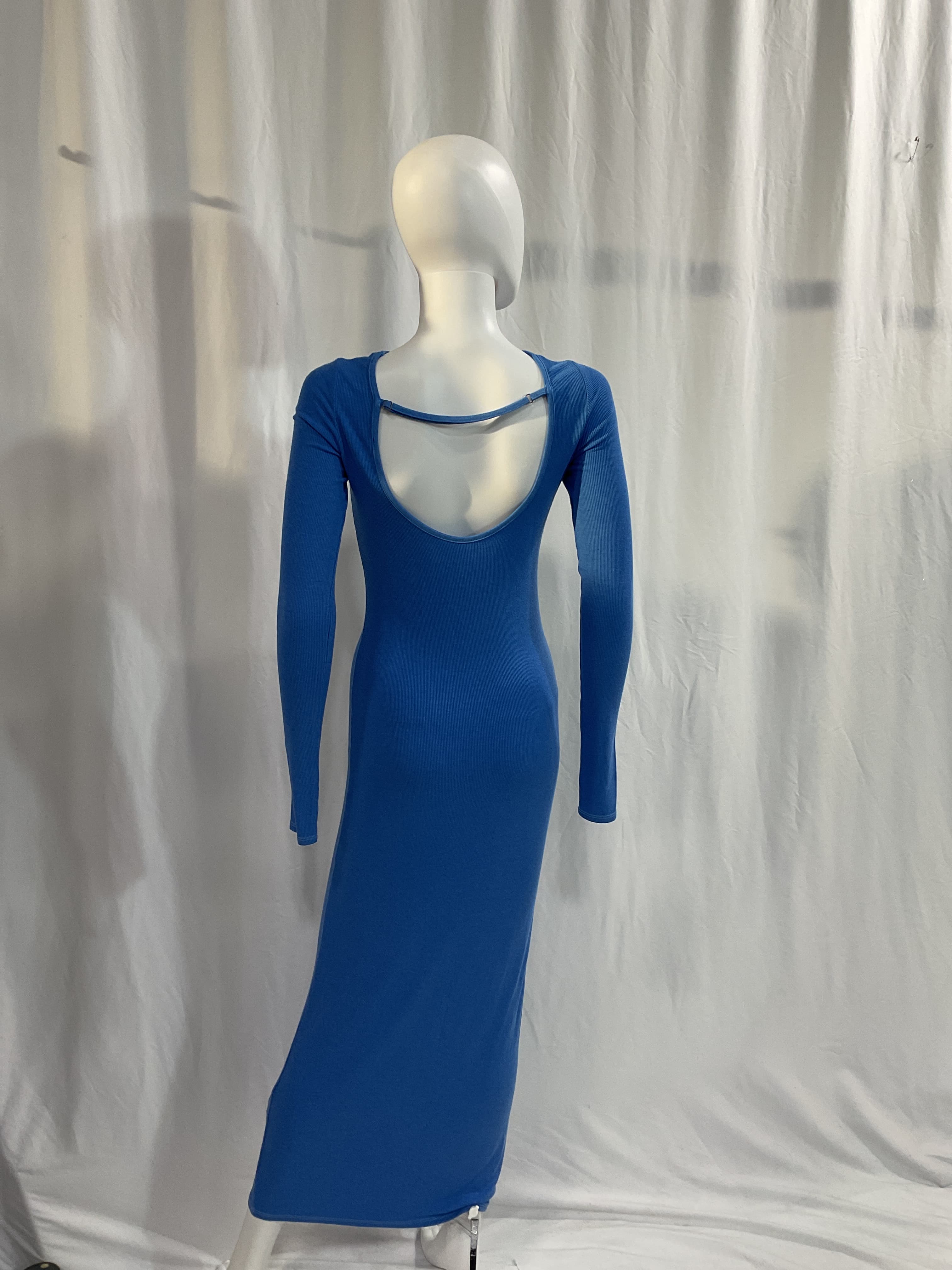 Knit Long Sleeve Scoopback Dress In Tranquil Blue - Image 2