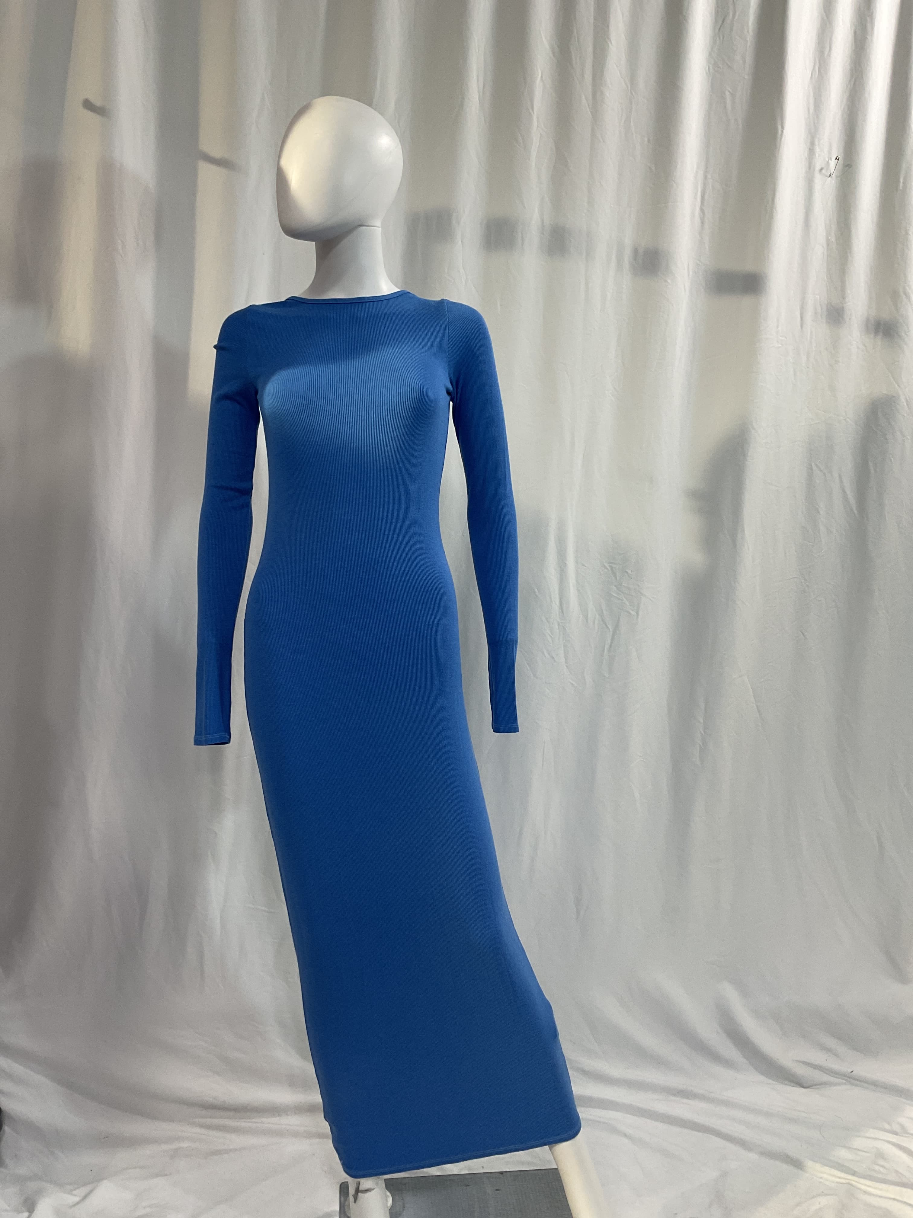 Knit Long Sleeve Scoopback Dress In Tranquil Blue - Image 3