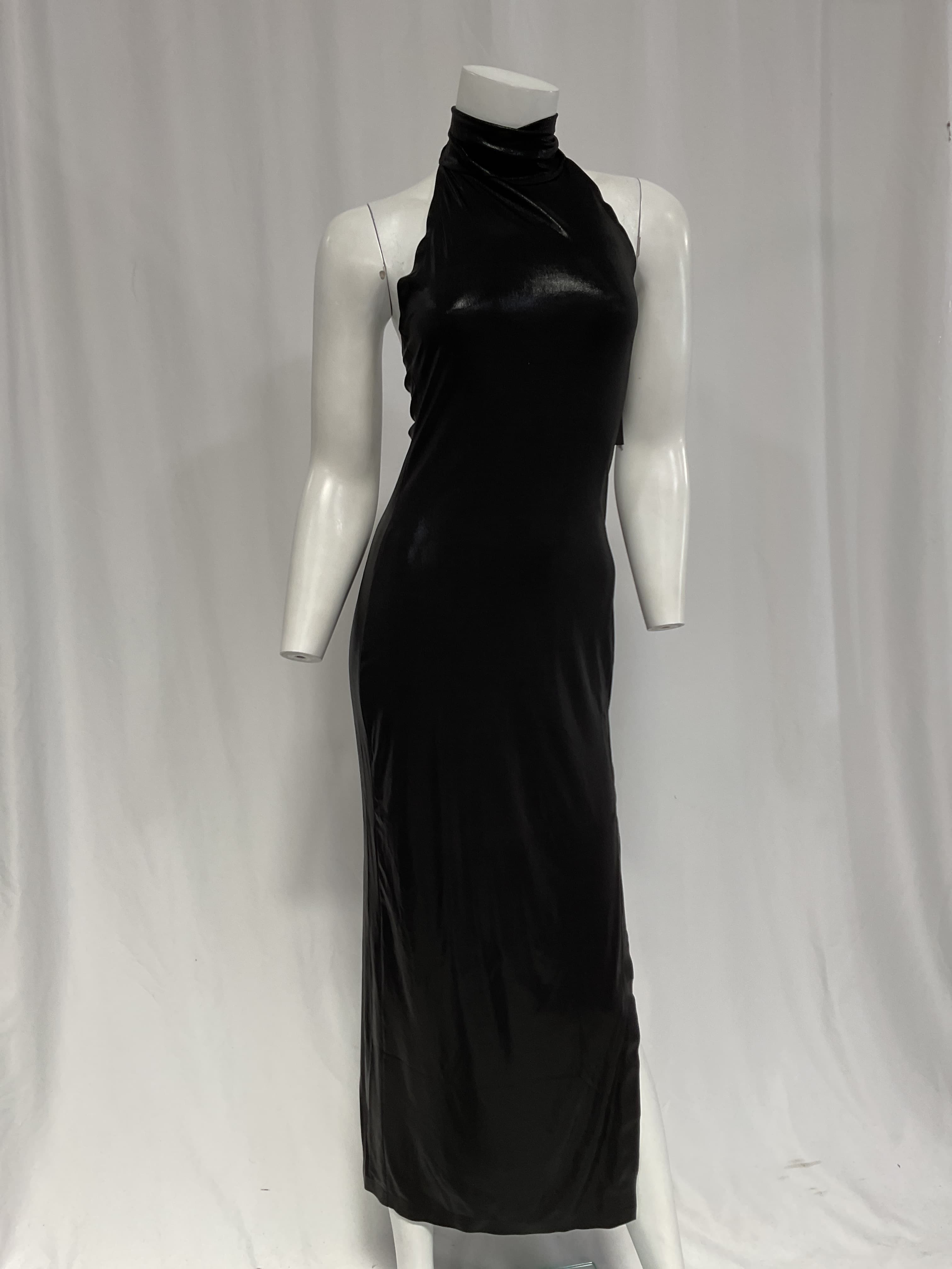 Halter Turtle Side Slit Gown In Black - Image 2