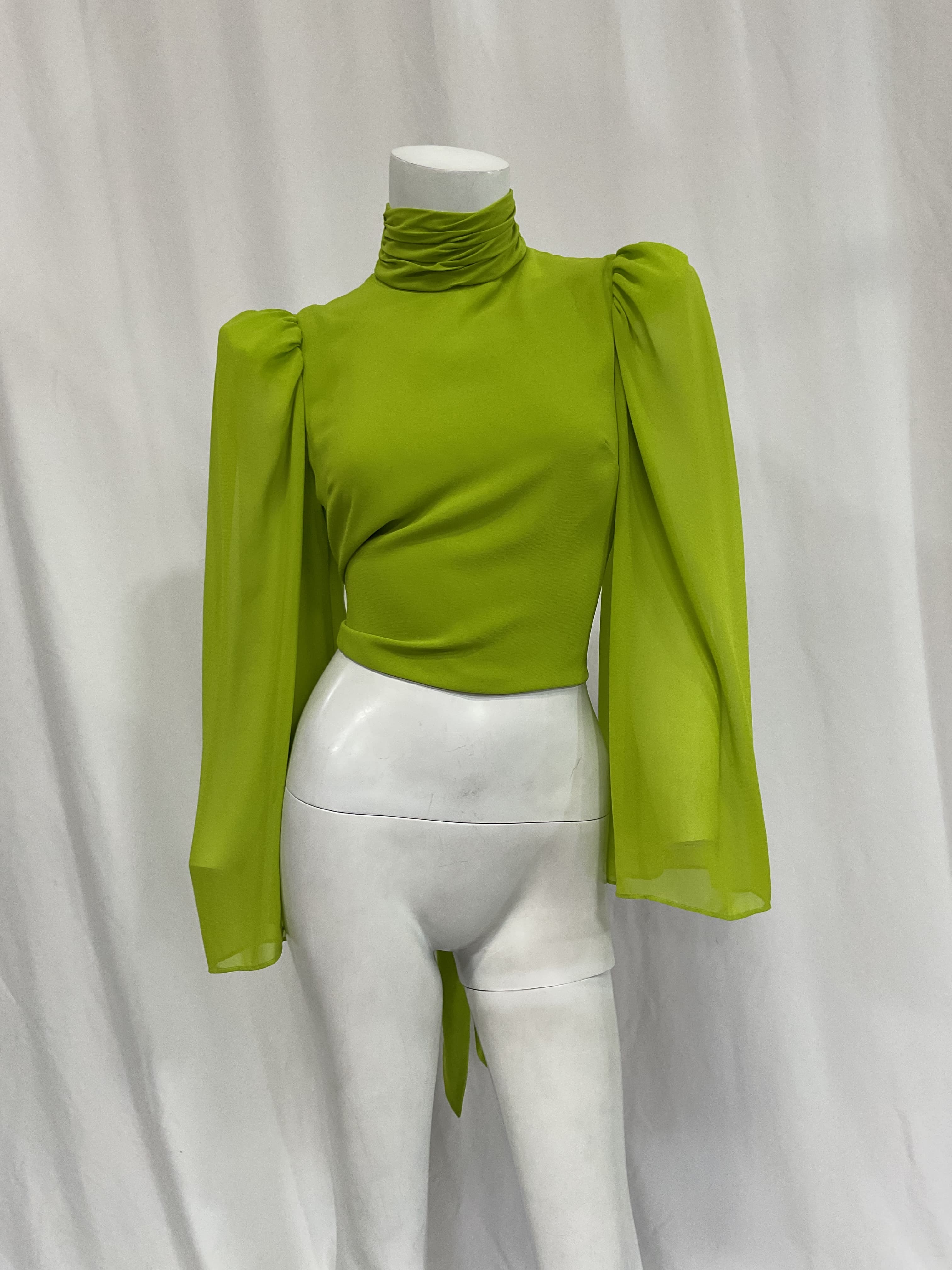 Mockneck Backless Bow Blouse - Image 2