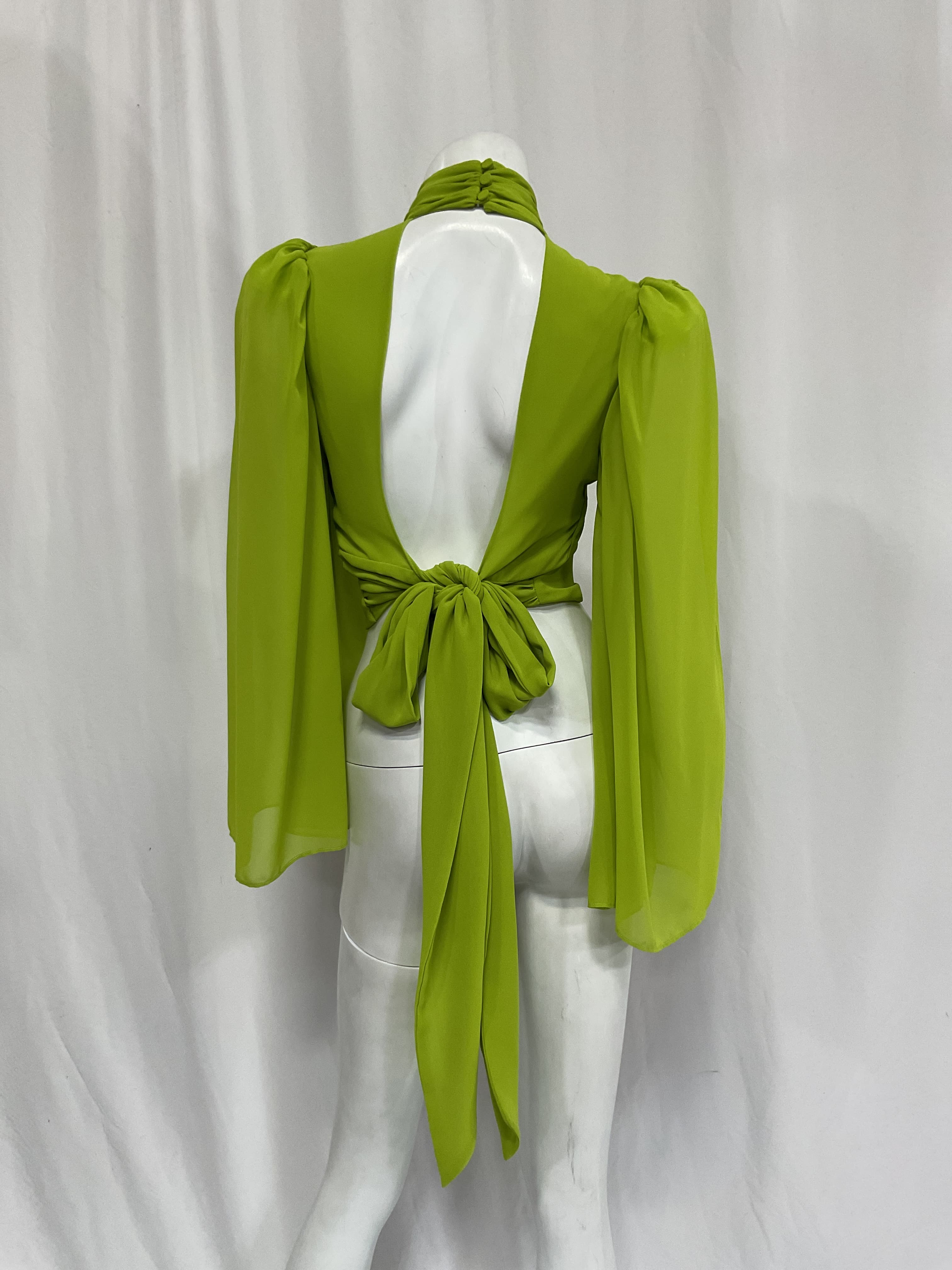 Mockneck Backless Bow Blouse - Image 3