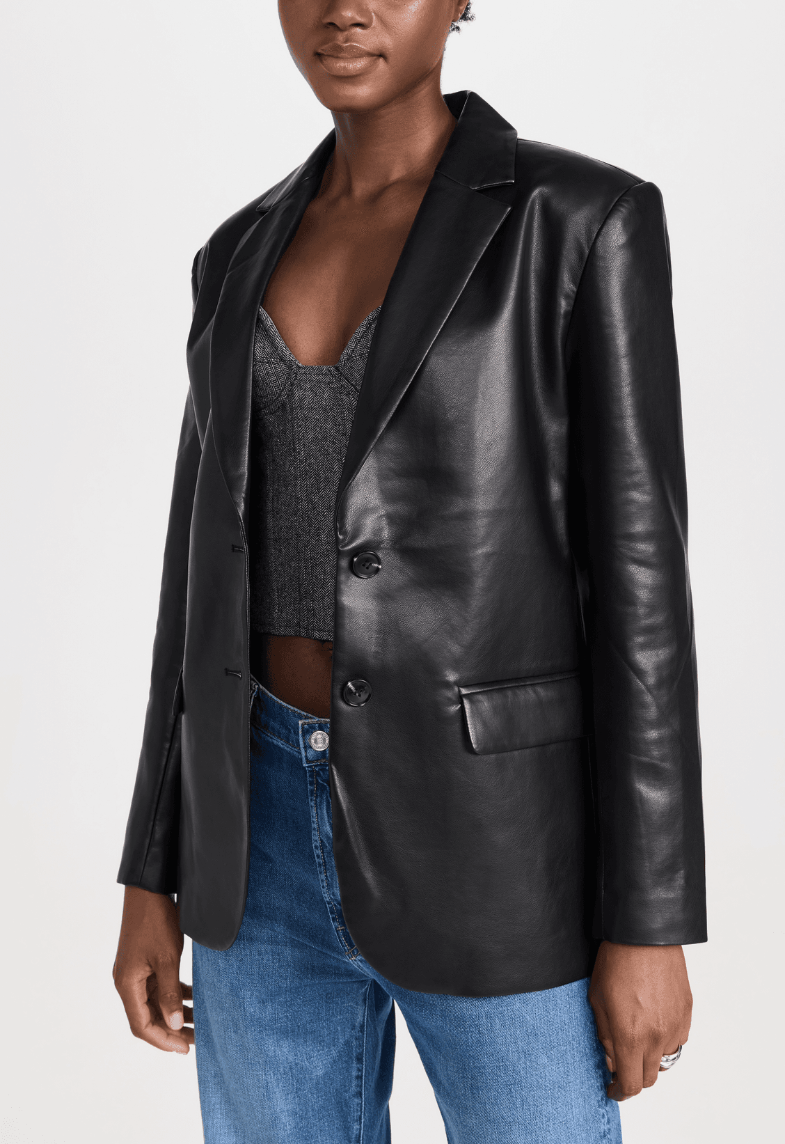Faux Leather Blazer - Image 1