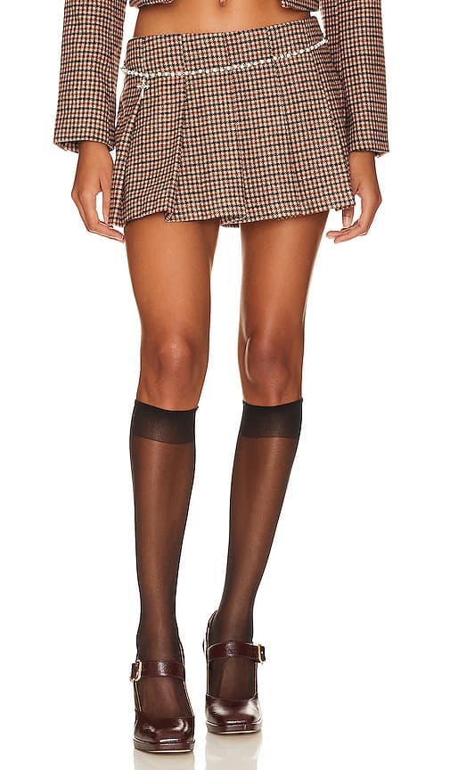 Catalina Mini Skirt In Brown Plaid - Image 1