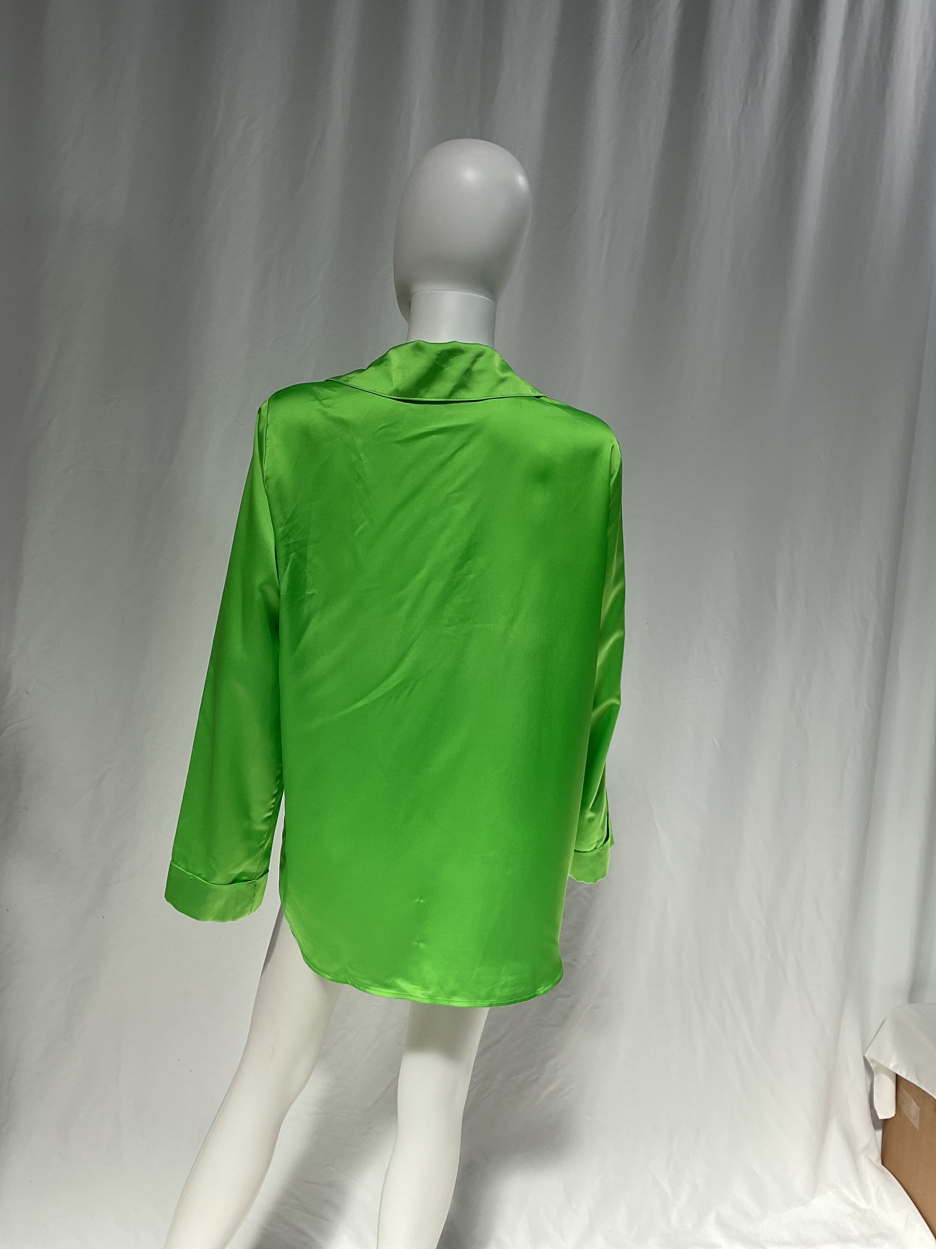 Smith Button Down In Bright Green Luxe Satin - Image 2