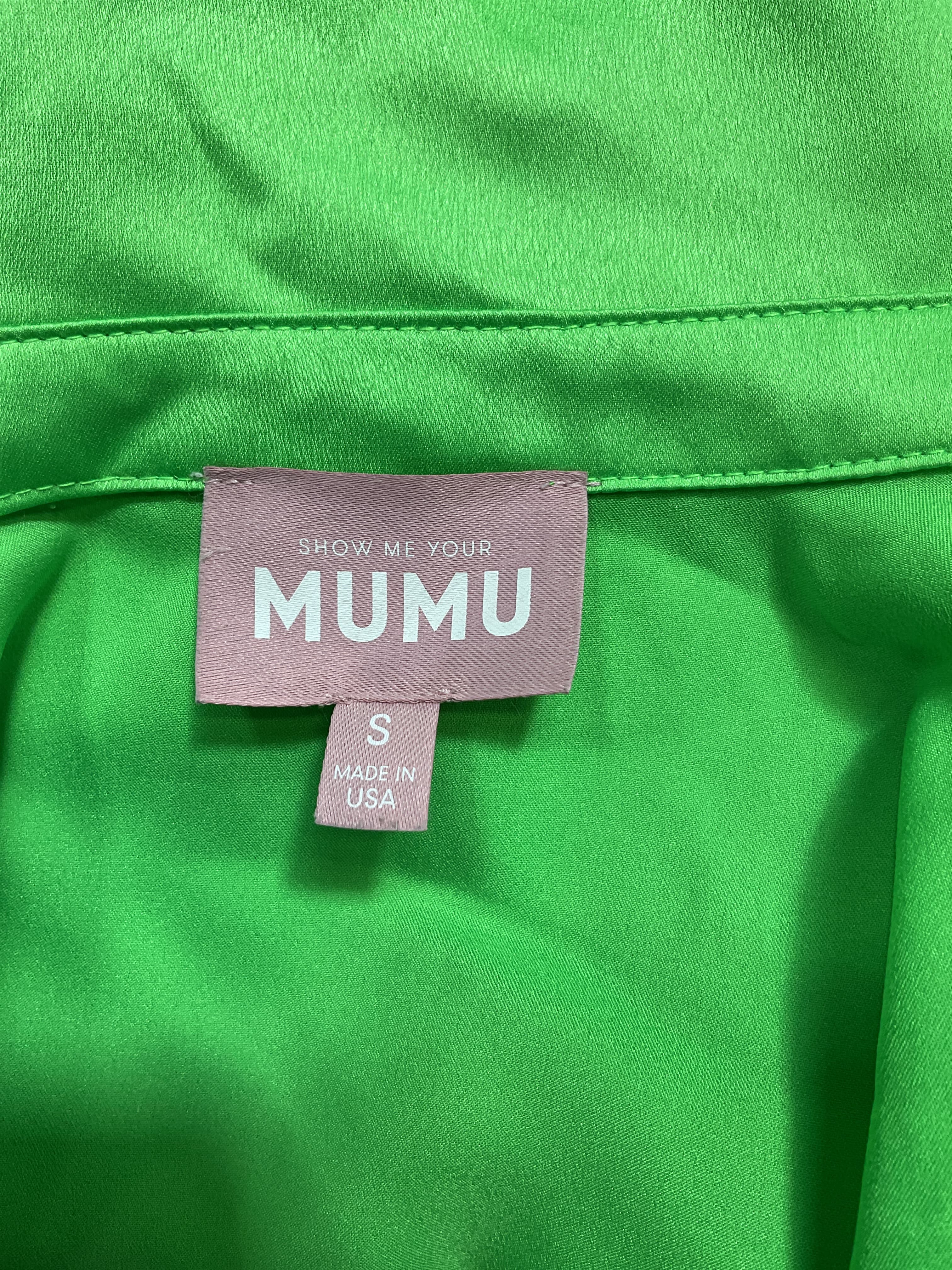 Smith Button Down In Bright Green Luxe Satin - Image 3