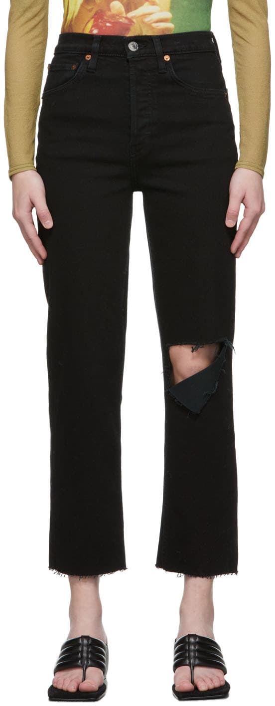 Black 70's Stove Pipe Jeans - Image 1