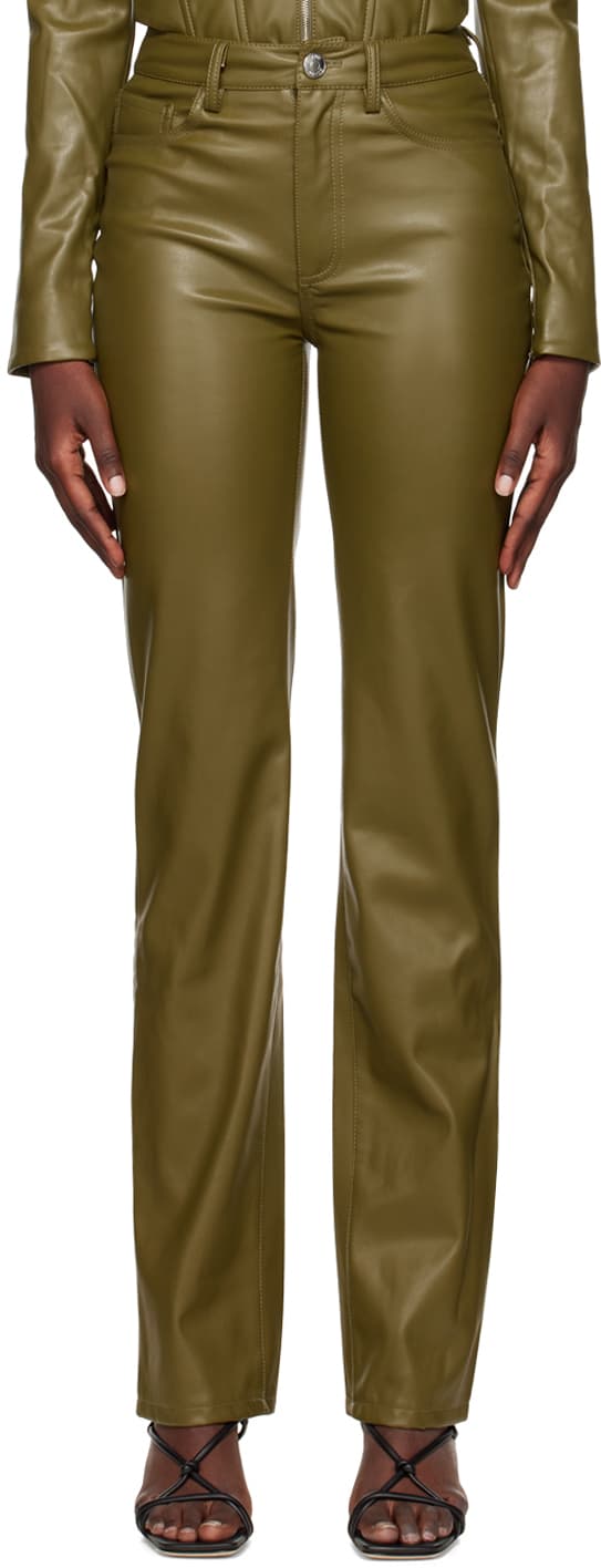 Khaki Chisel Faux-Leather Pants - Image 1