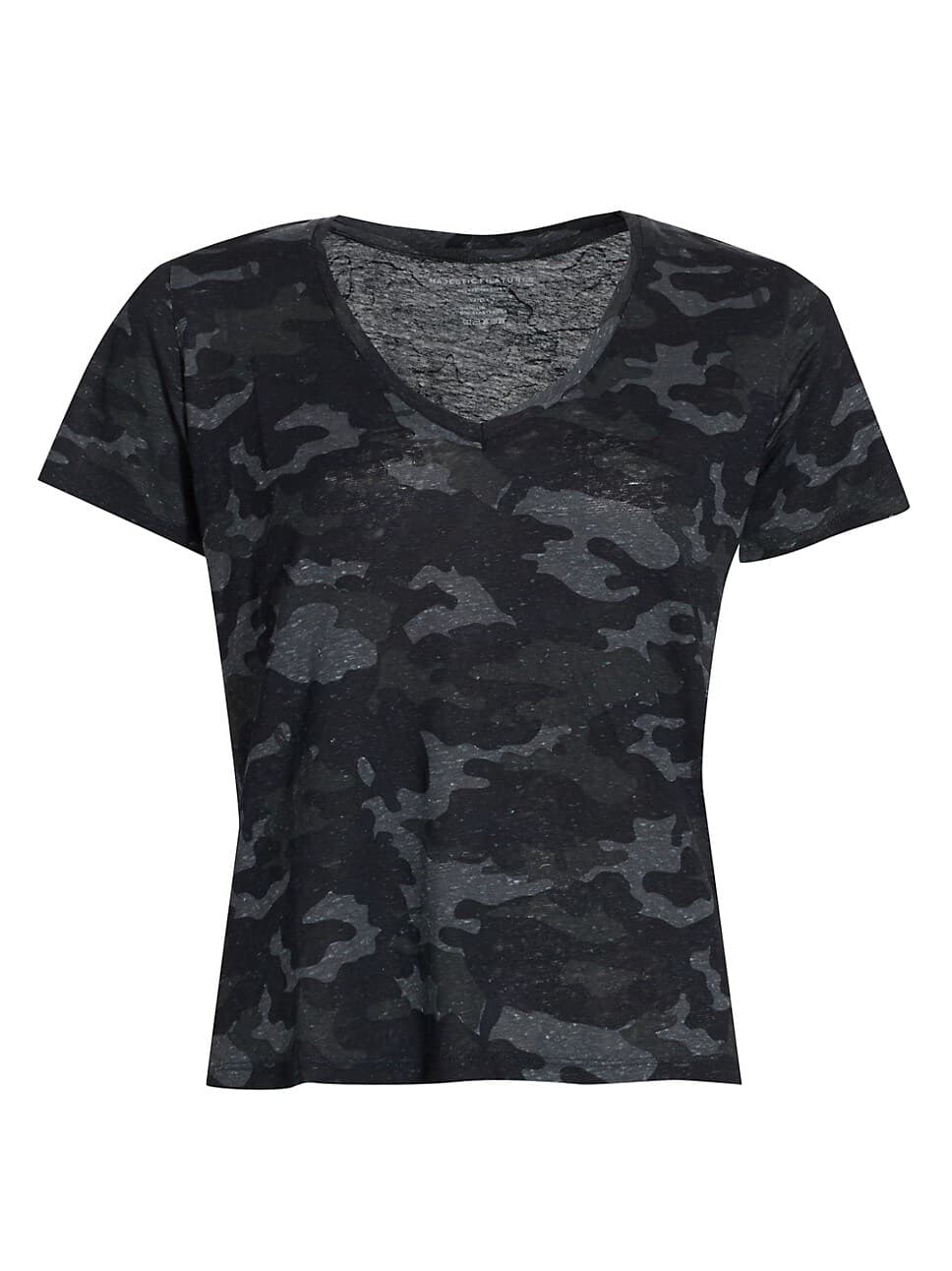 Camo V-Neck Linen-Blend T-Shirt - Image 1