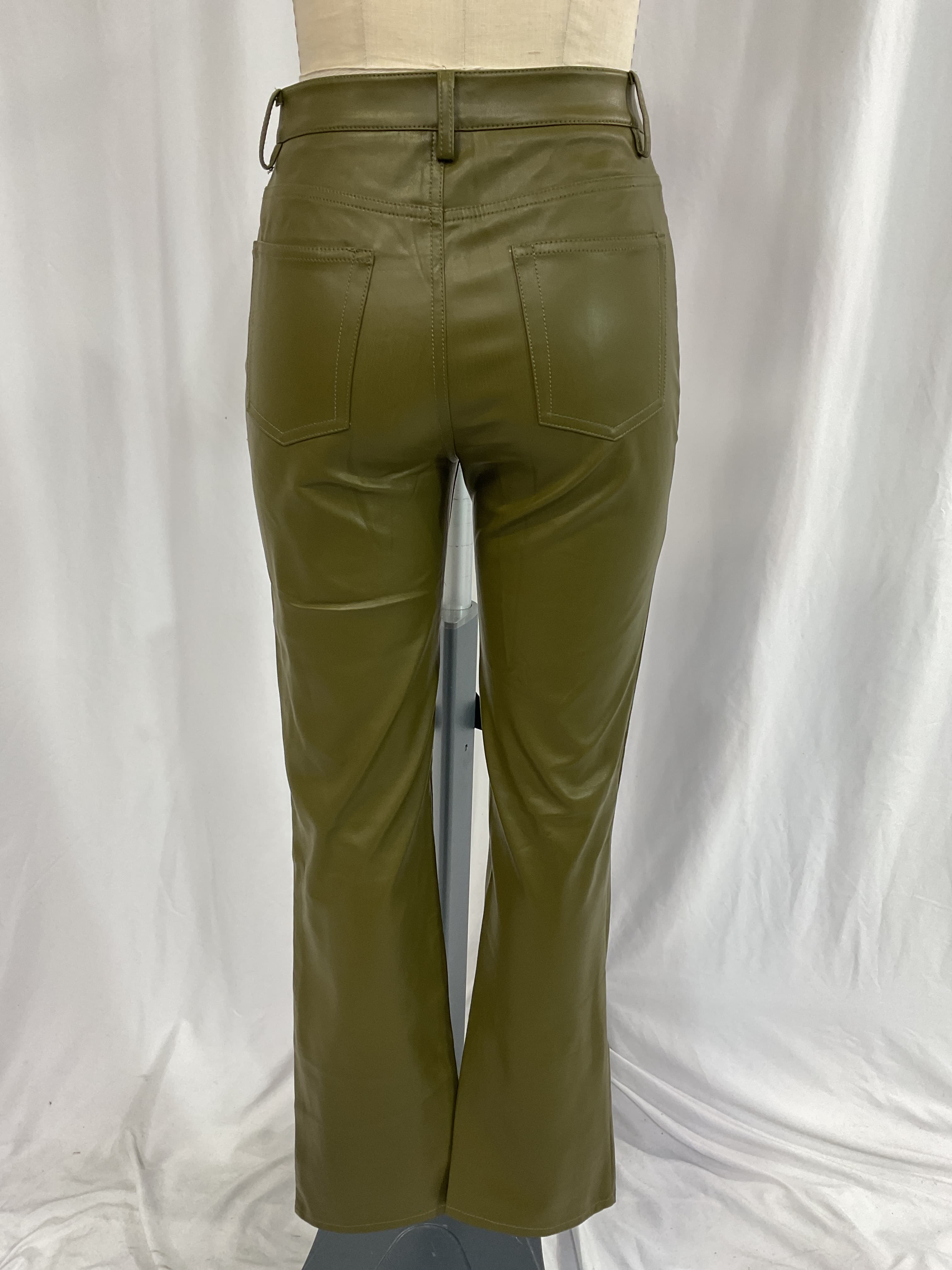 Khaki Chisel Faux-Leather Pants - Image 2