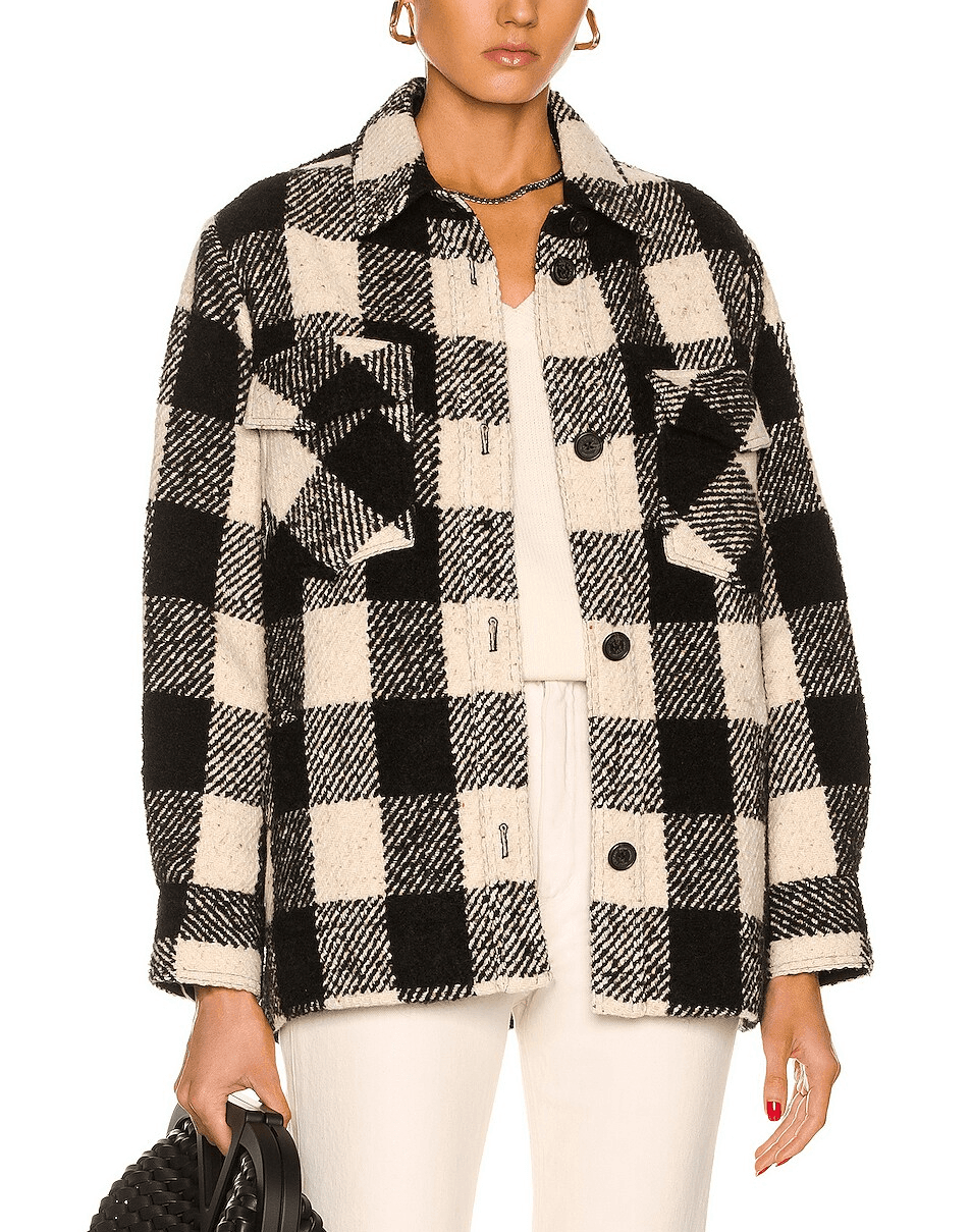 Lenore Barn Coat In Black & Ivory Check - Image 1