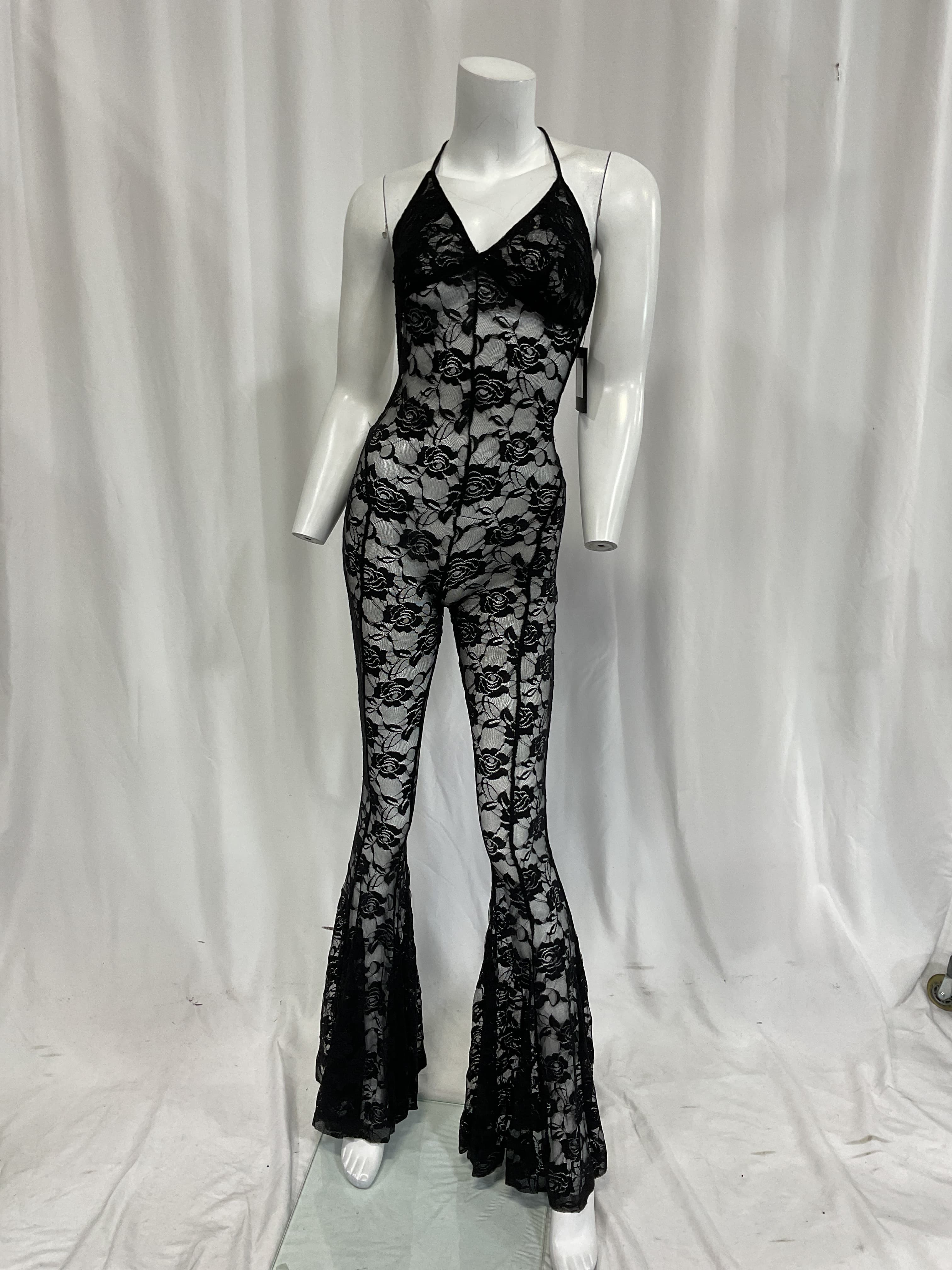 Low Back Slip Fishtail Jumpsuit In Black Roses - Image 3