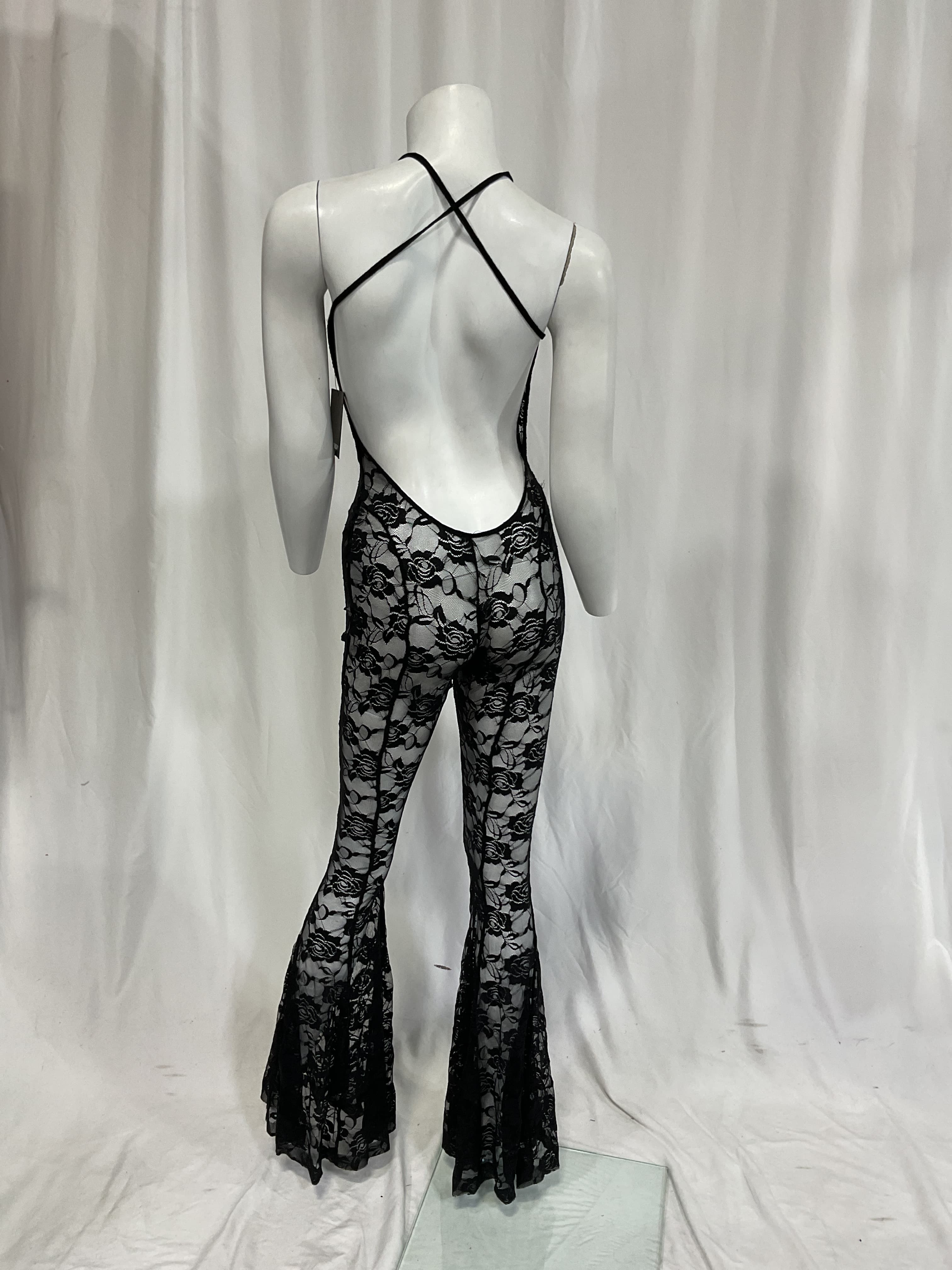 Low Back Slip Fishtail Jumpsuit In Black Roses - Image 4