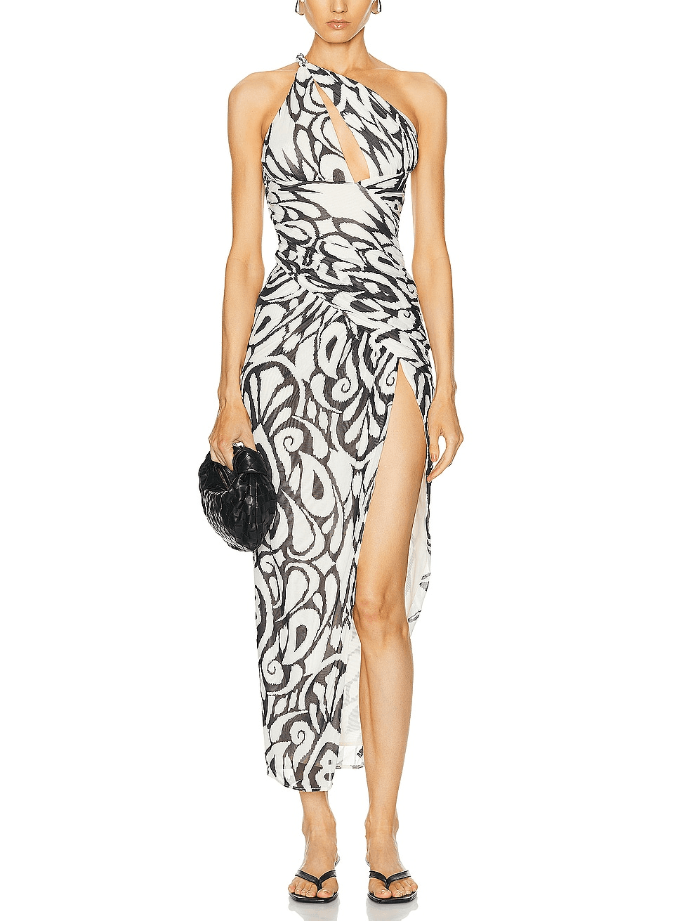 Drue Draped Asymmetrical Midi Dress In Ivory Inez Print - Image 1