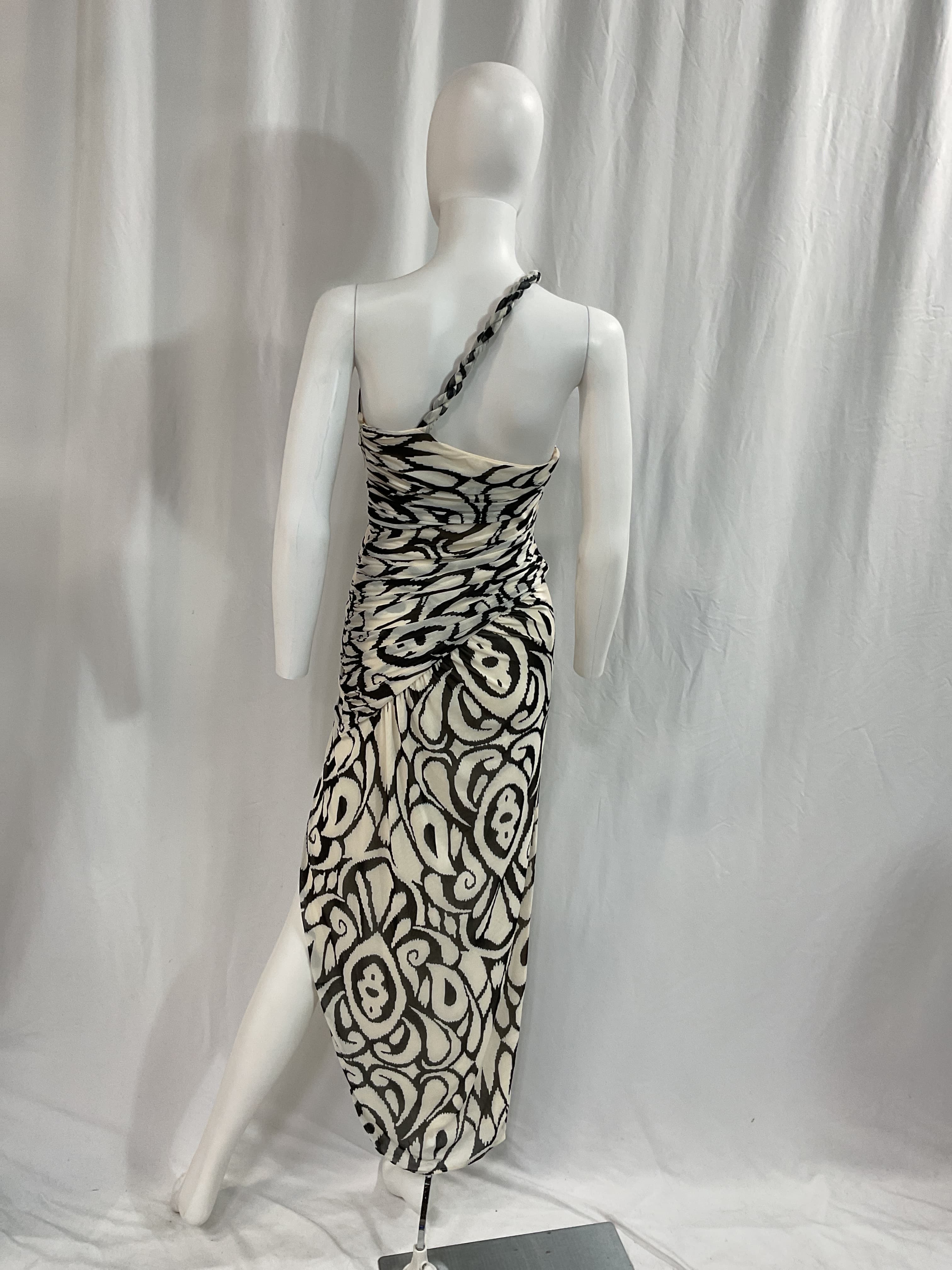 Drue Draped Asymmetrical Midi Dress In Ivory Inez Print - Image 4