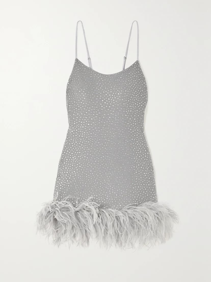 Laurie Feather-Trimmed Crystal-Embellished Stretch-Crepe Mini Dress - Image 1