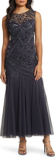 Geometric Beaded Sleeveless Gown - Image 1