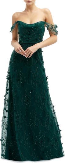 3d Embroidered Off The Shoulder Gown - Image 1