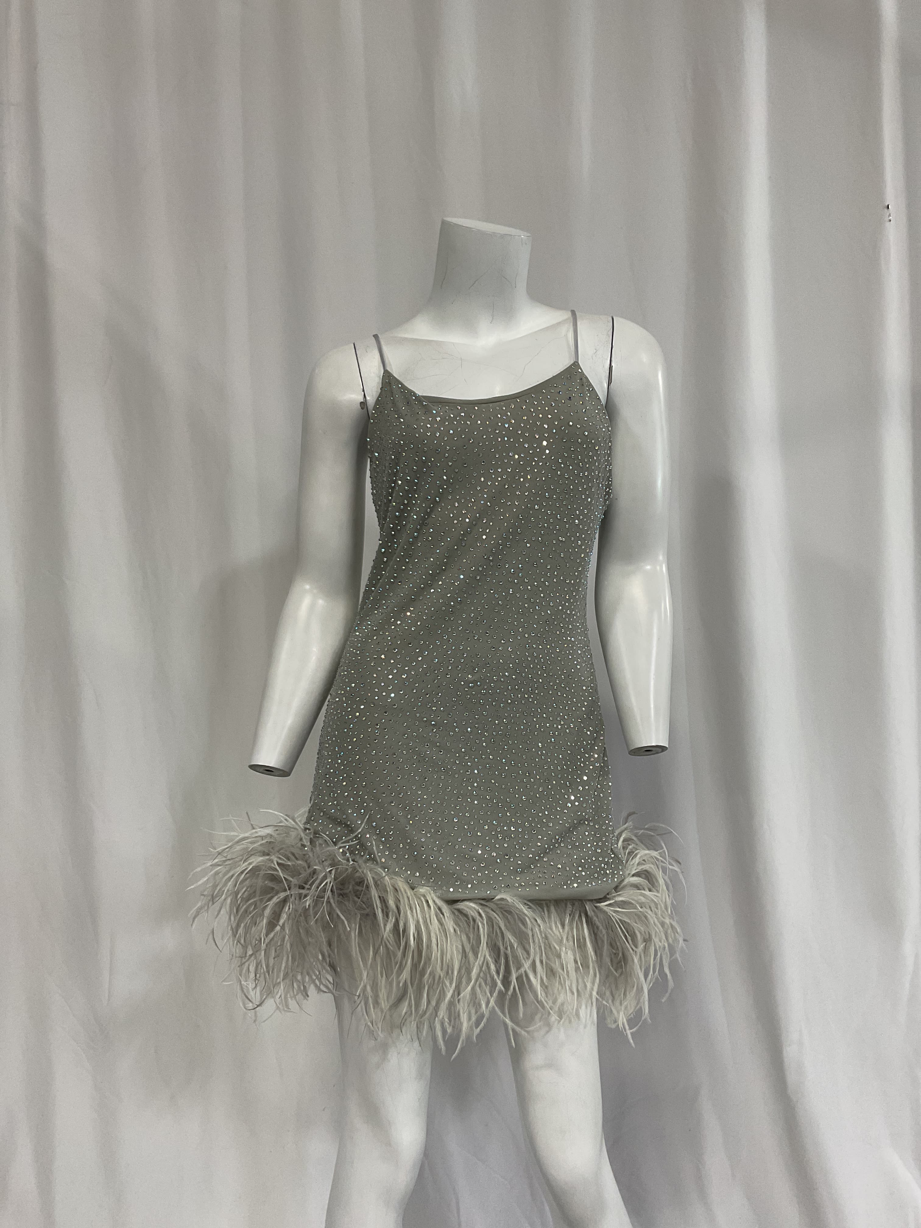 Laurie Feather-Trimmed Crystal-Embellished Stretch-Crepe Mini Dress - Image 2
