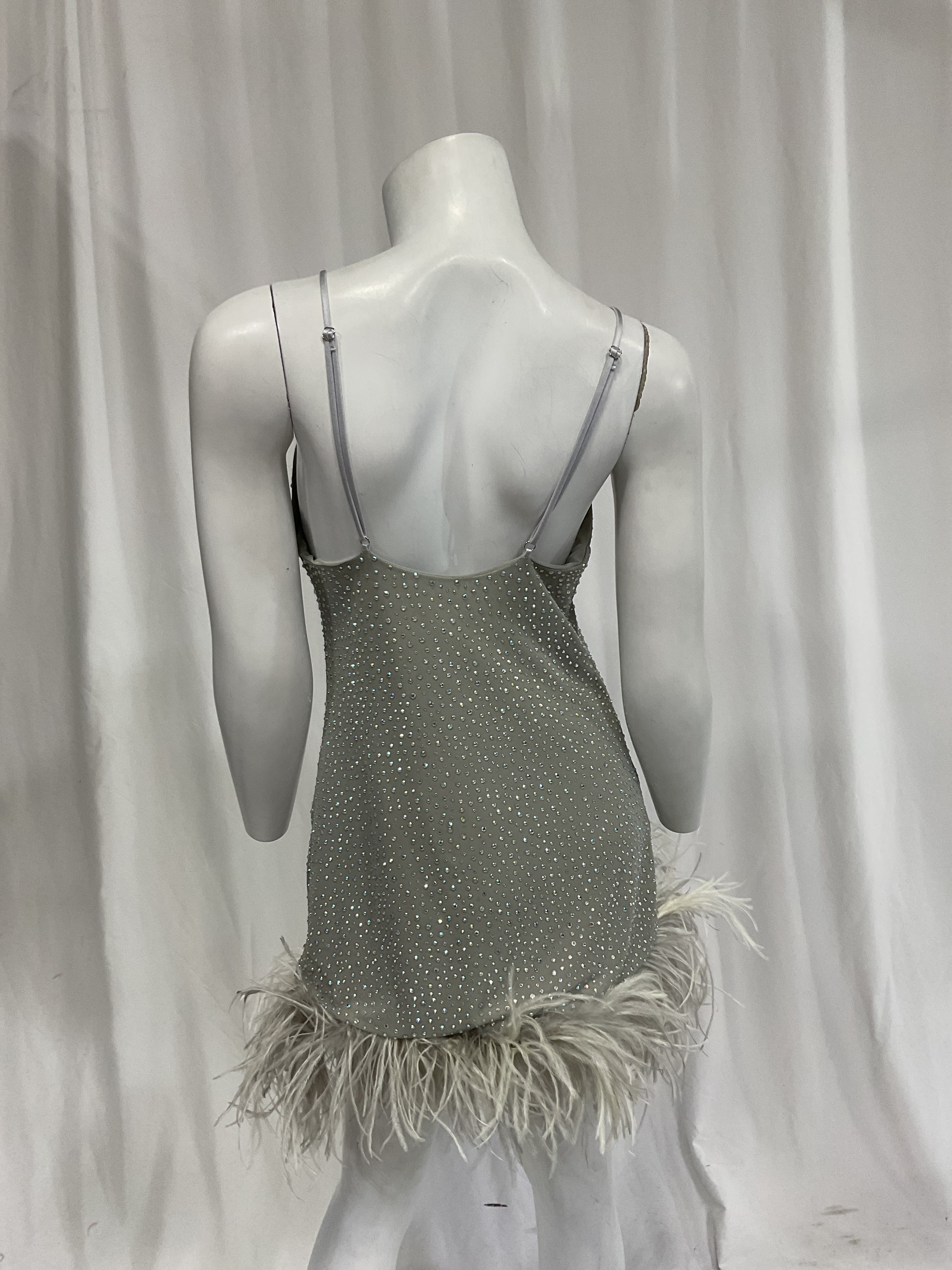 Laurie Feather-Trimmed Crystal-Embellished Stretch-Crepe Mini Dress - Image 4