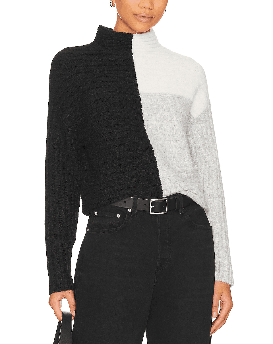 Maura Color Block Turtleneck Sweater In Black Multi - Image 1