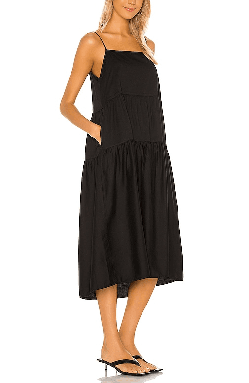 Cotton Tiered Dress In Black - Image 1