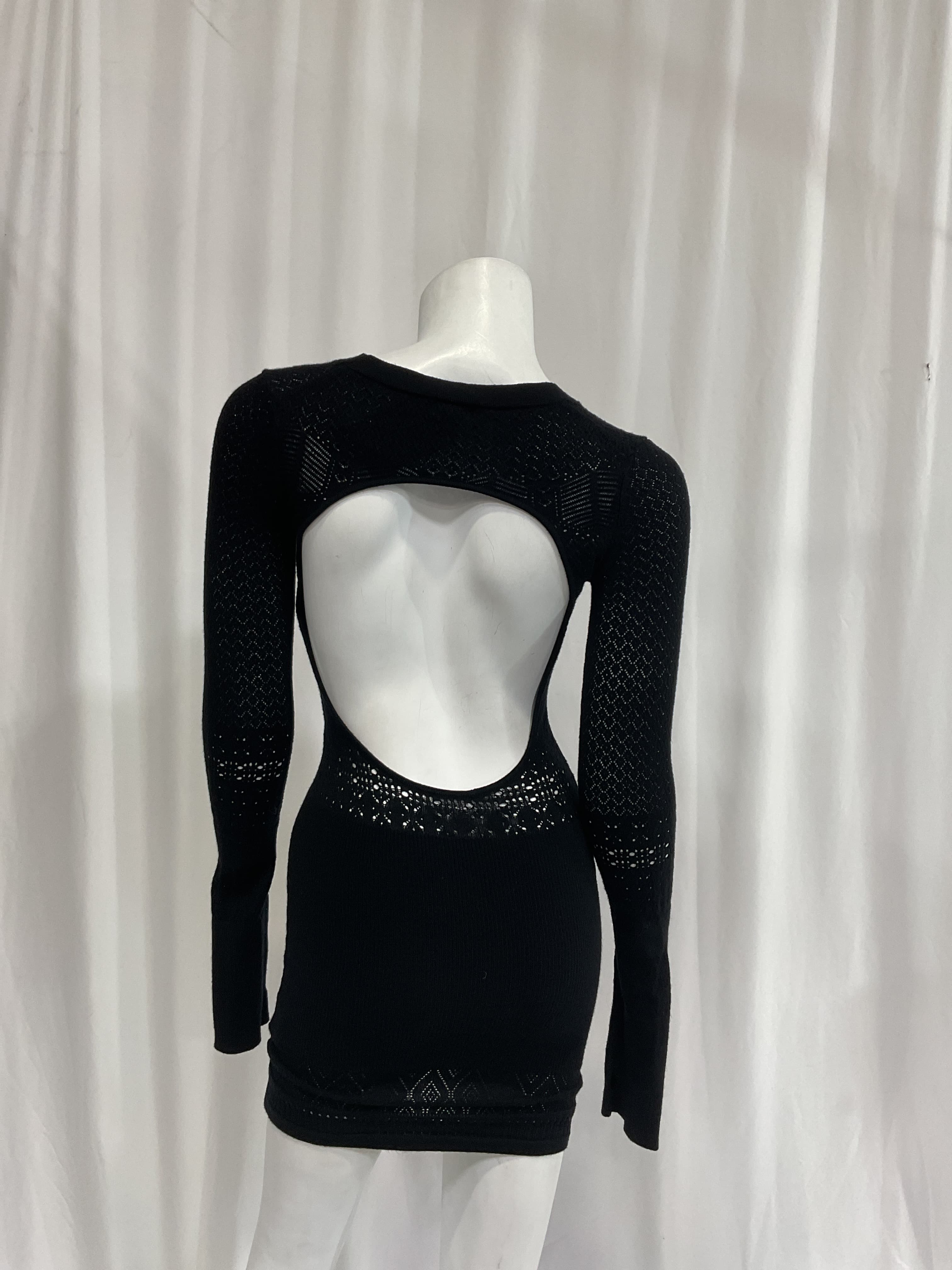 Brenna Knit Lace Mini Dress With Thumbholes In Black - Image 2