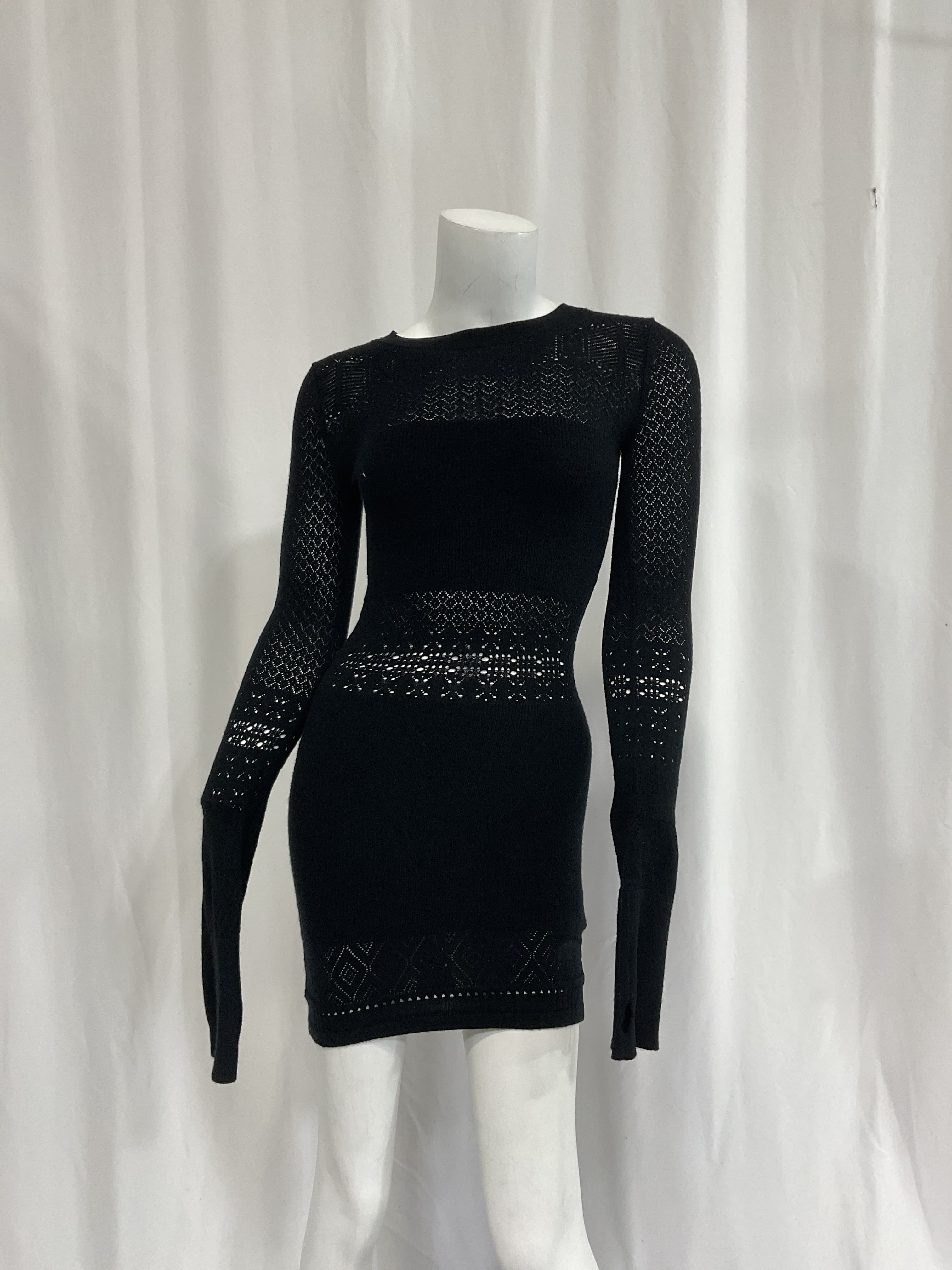 Brenna Knit Lace Mini Dress With Thumbholes In Black - Image 3