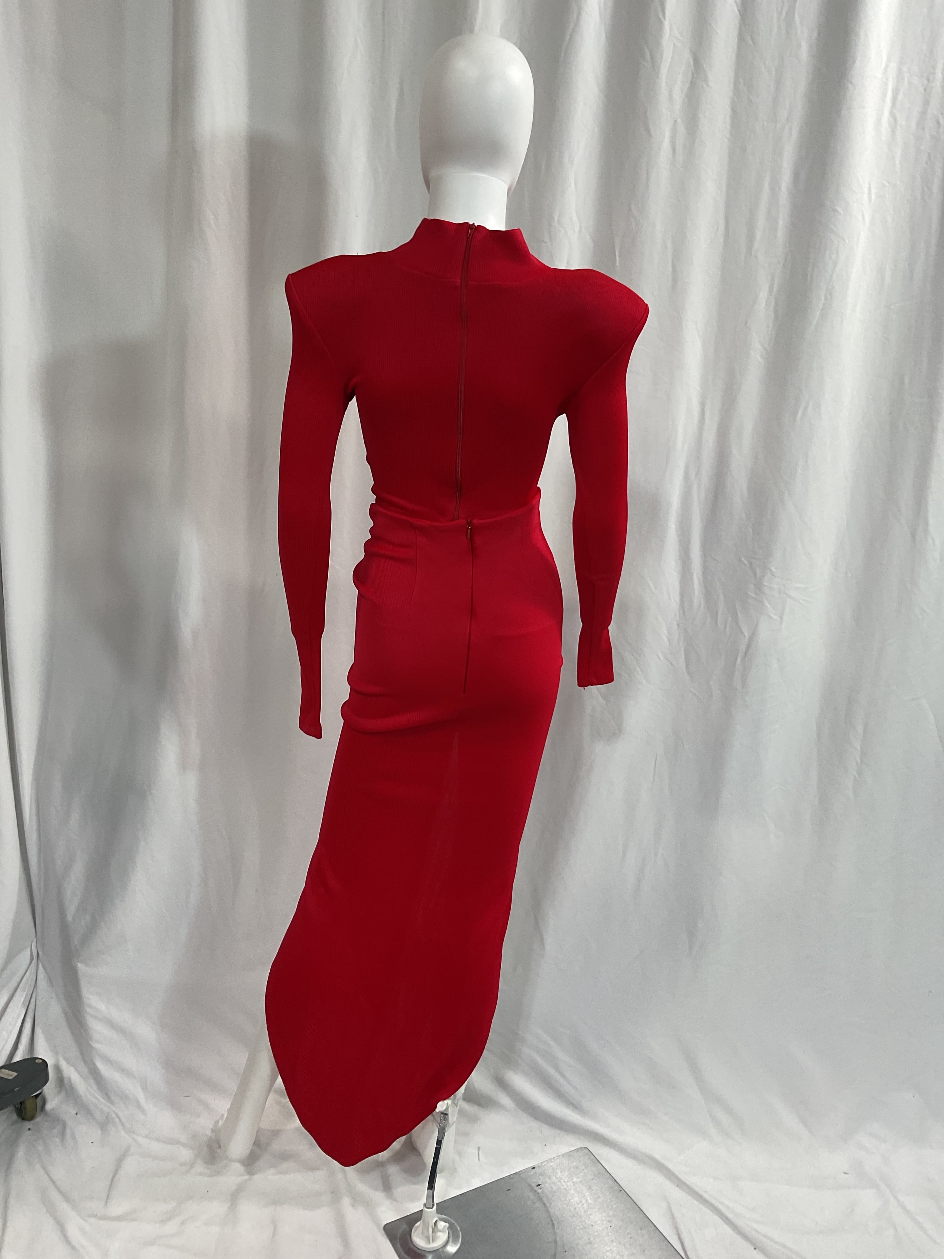 Long Sleeve Cut Out Dress In Red - Image 4