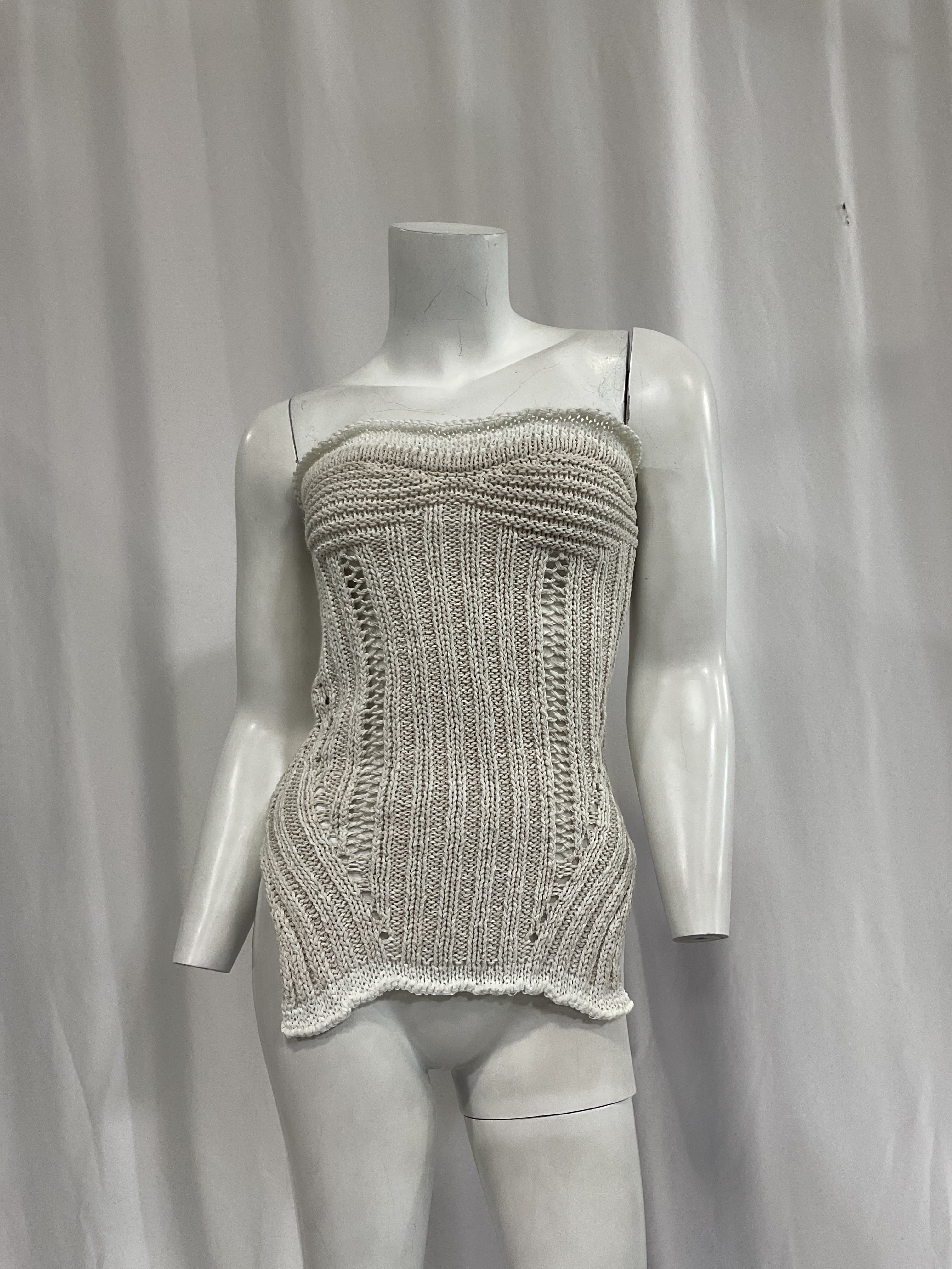 White & Beige Cotton Tank Top - Image 3