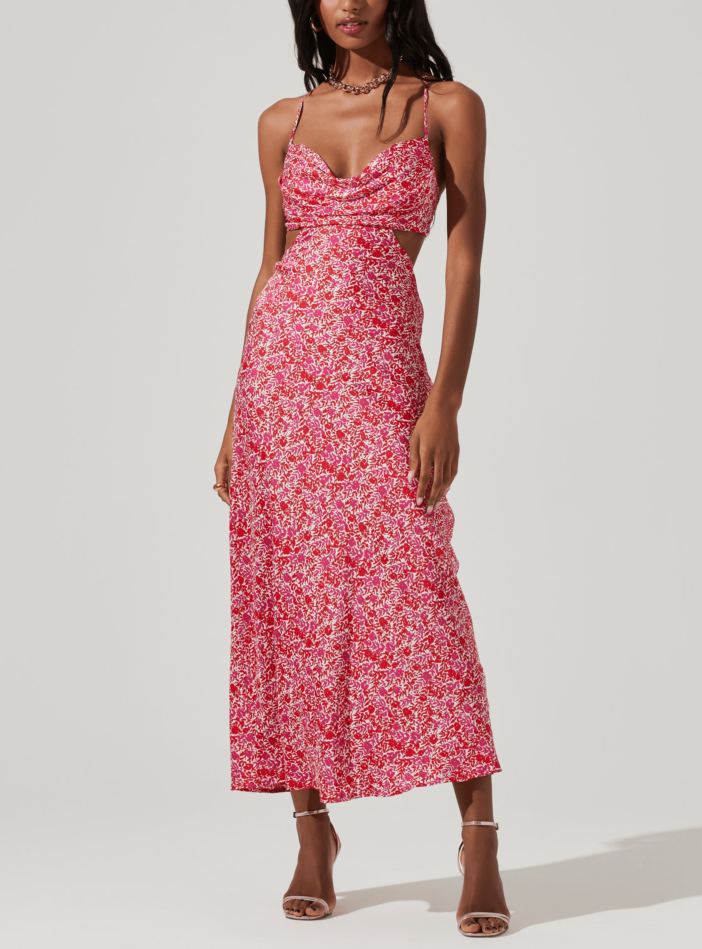 Colette Floral Satin Cutout Midi Dress - Image 1