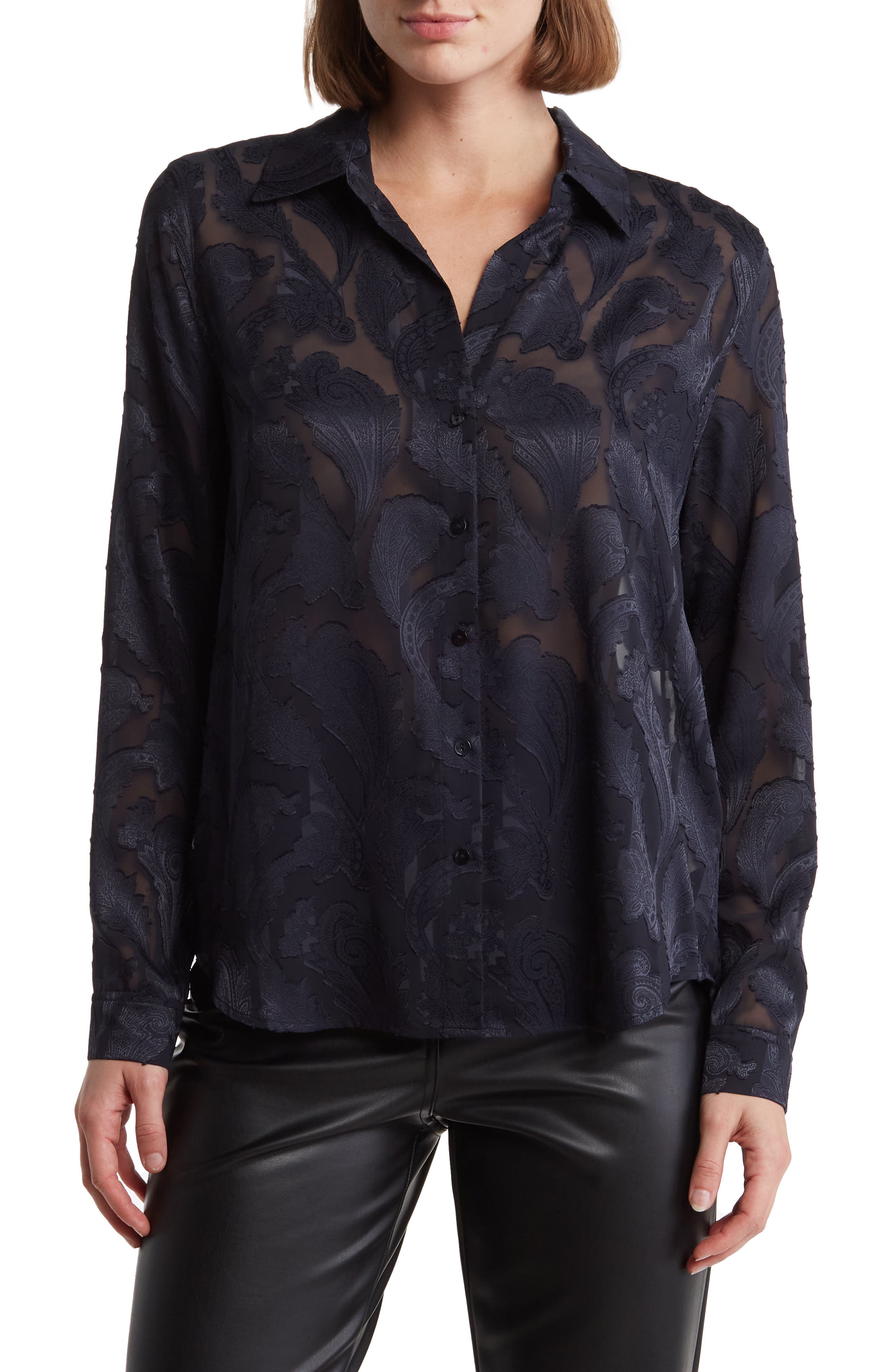 Laurent Paisley Burnout Long Sleeve Button-Up Shirt - Image 1