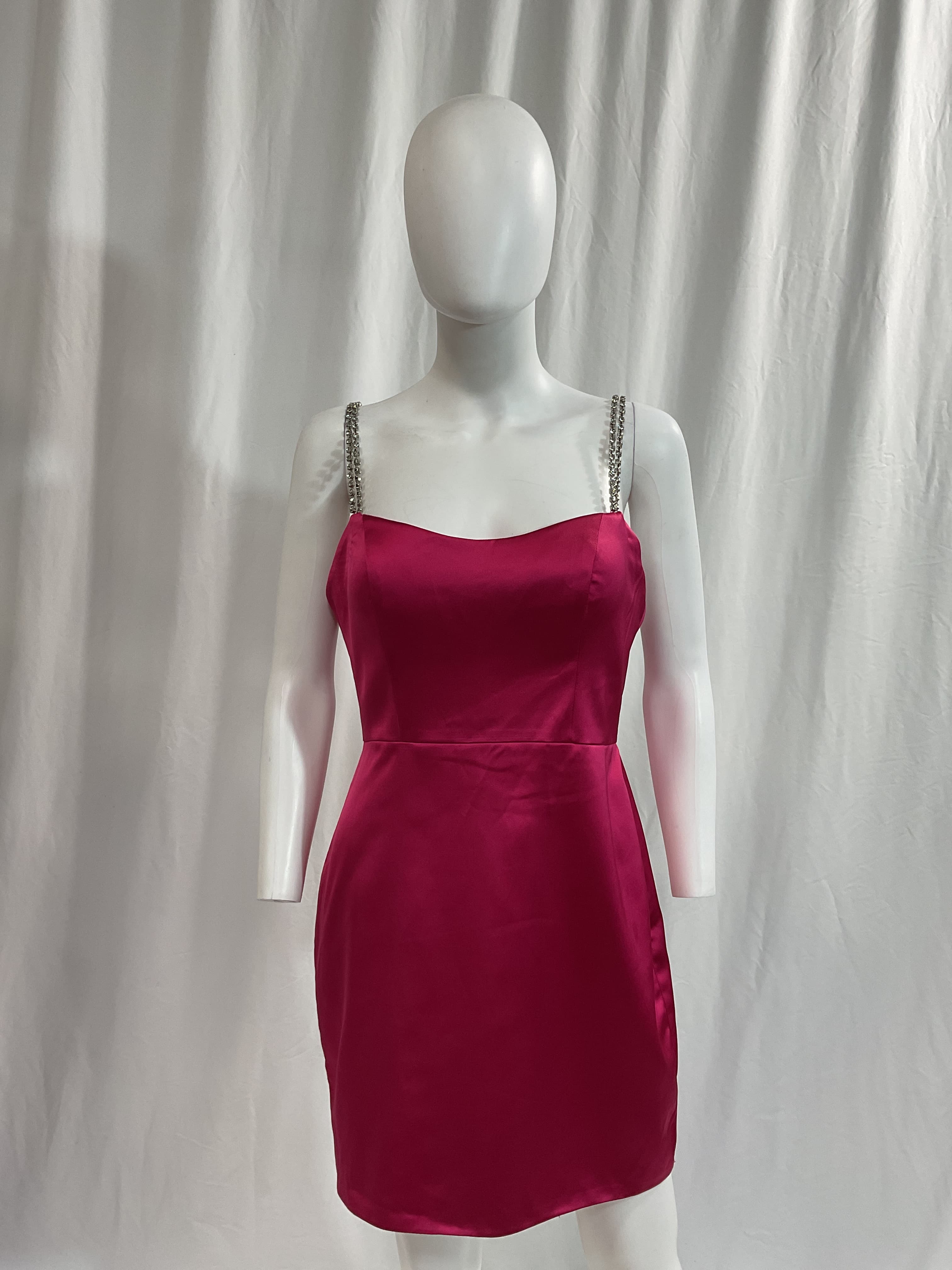 Rhinestone Strap Satin Mini Dress - Image 2