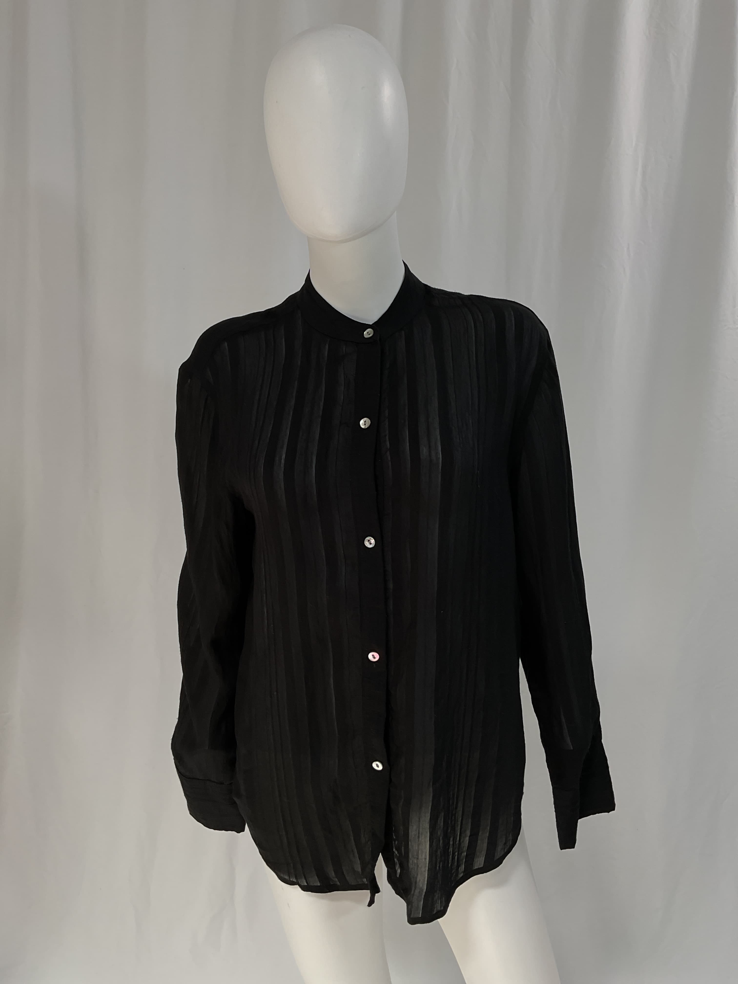 Drapey Stripe Band Collar Button-Up Shirt - Image 3