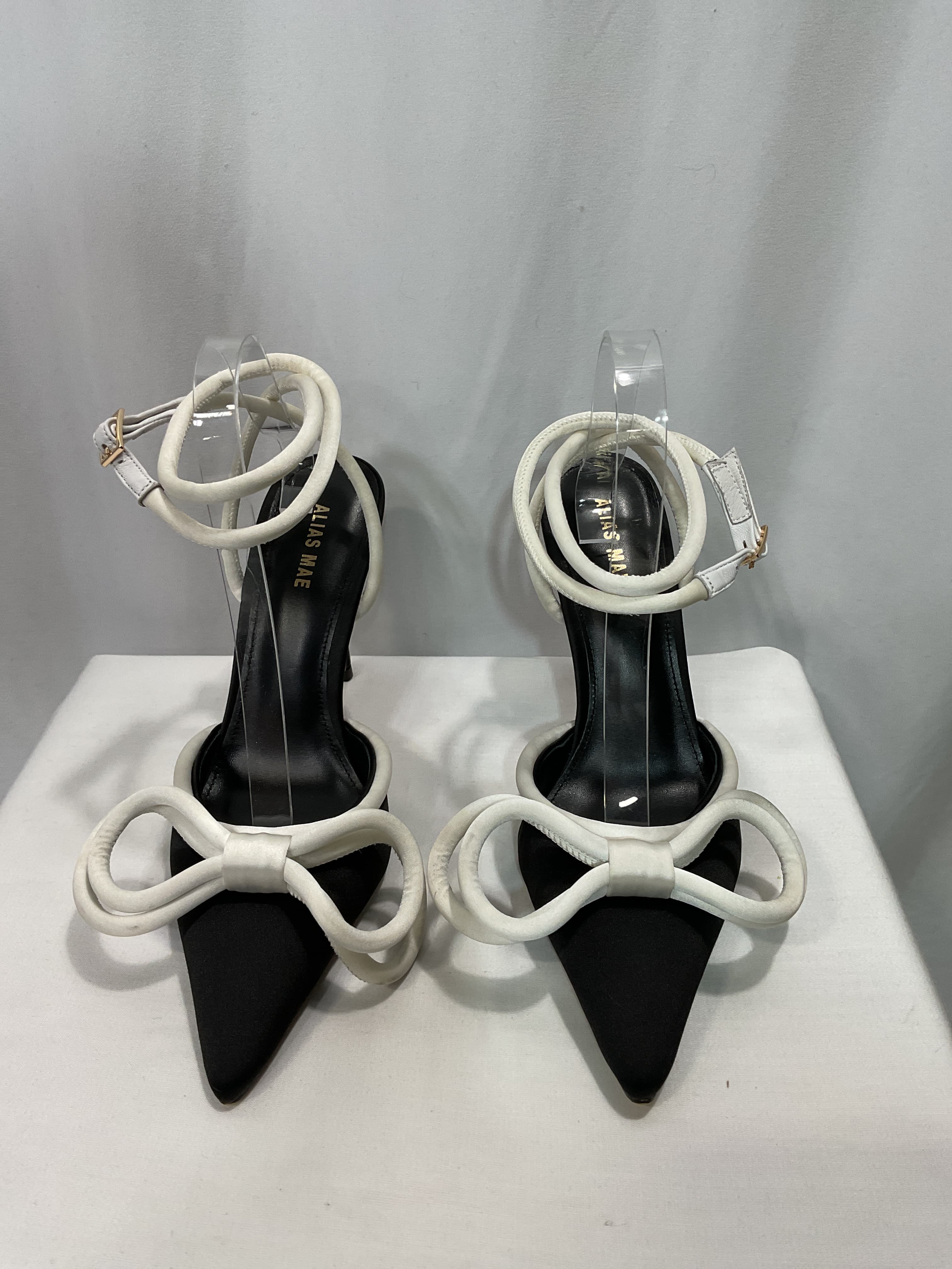 Bowie Heel In Black & White Satin - Image 2