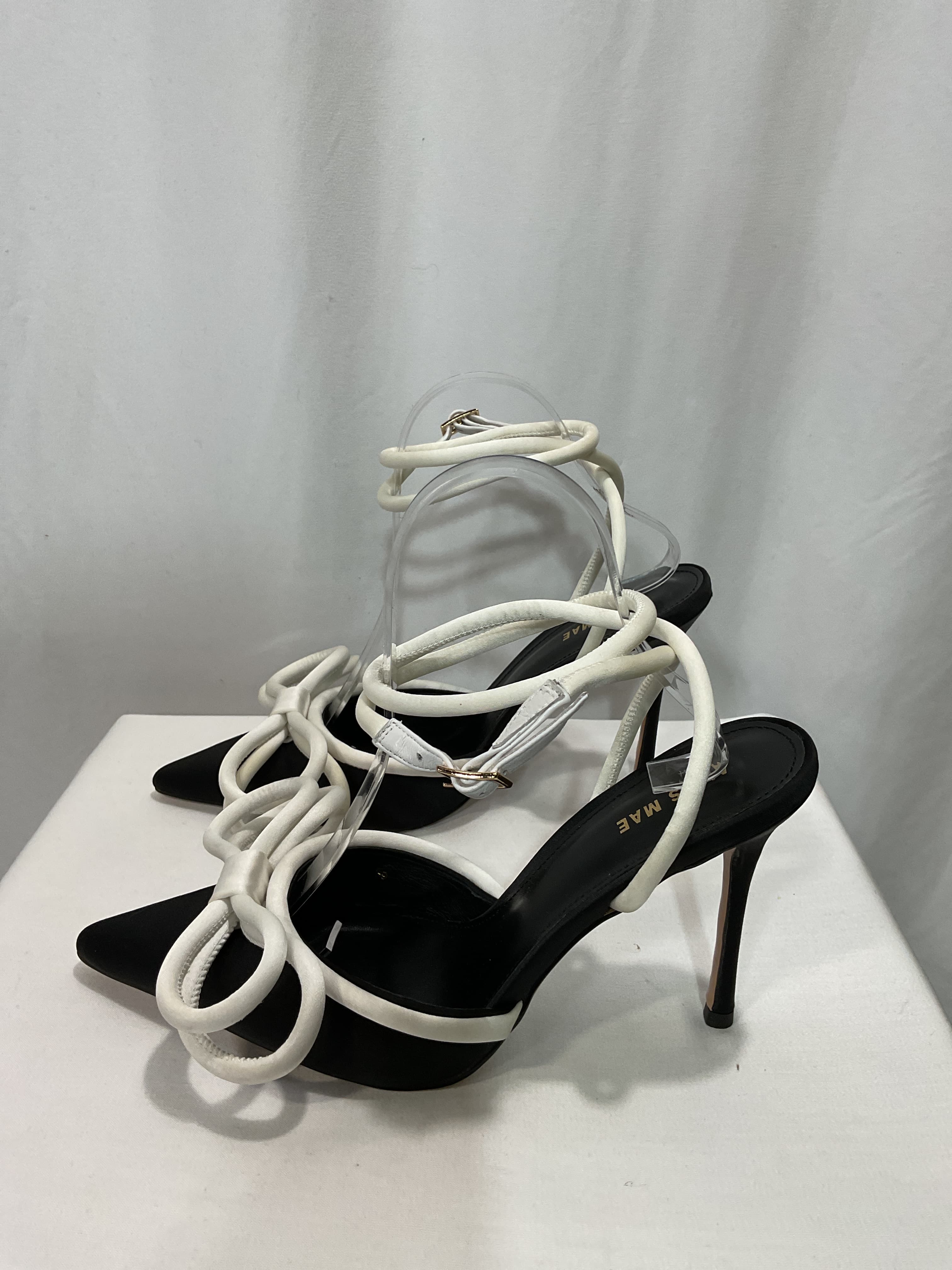 Bowie Heel In Black & White Satin - Image 3