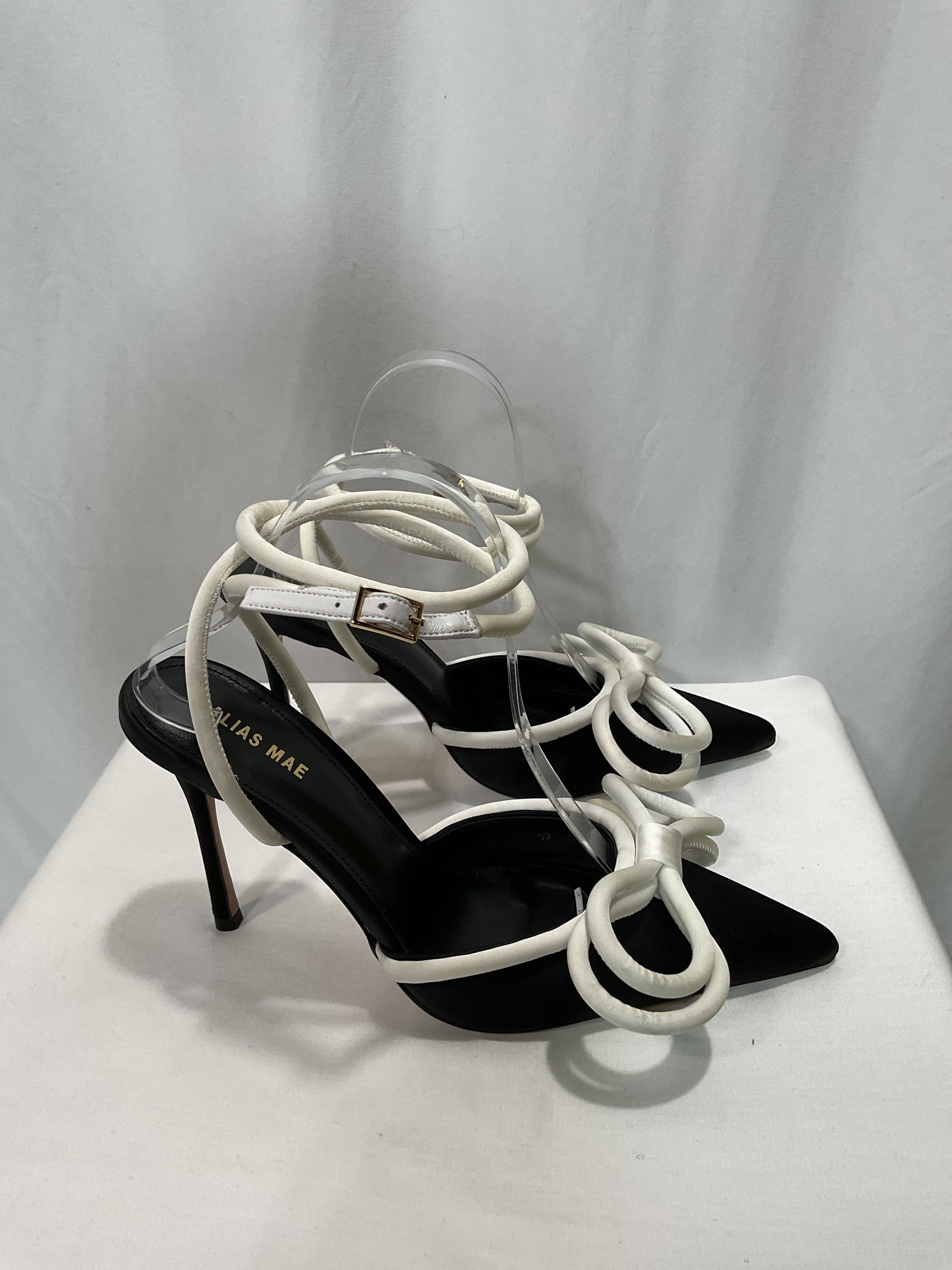 Bowie Heel In Black & White Satin - Image 4