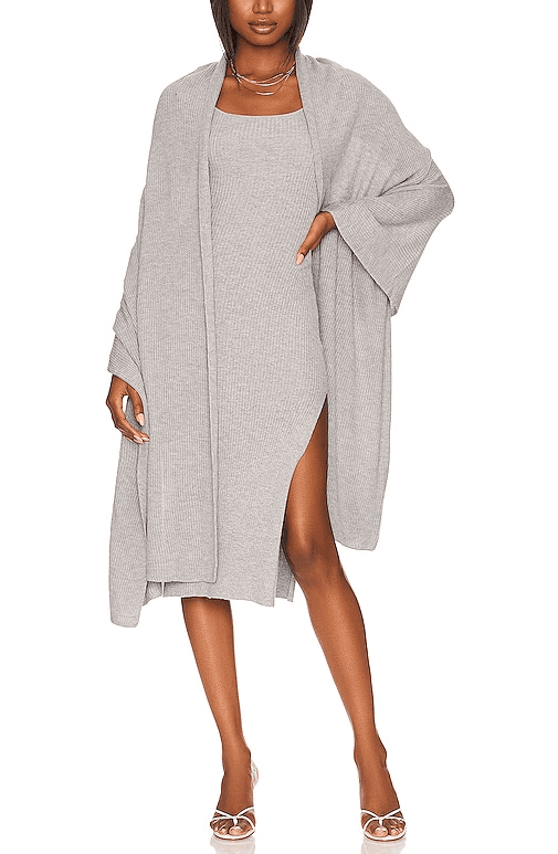 Salmah Dress With Detachable Shawl In Heather Grey - Image 1