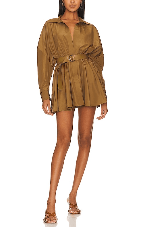 Oversized Shirt Flared Mini Dress In Woods - Image 1