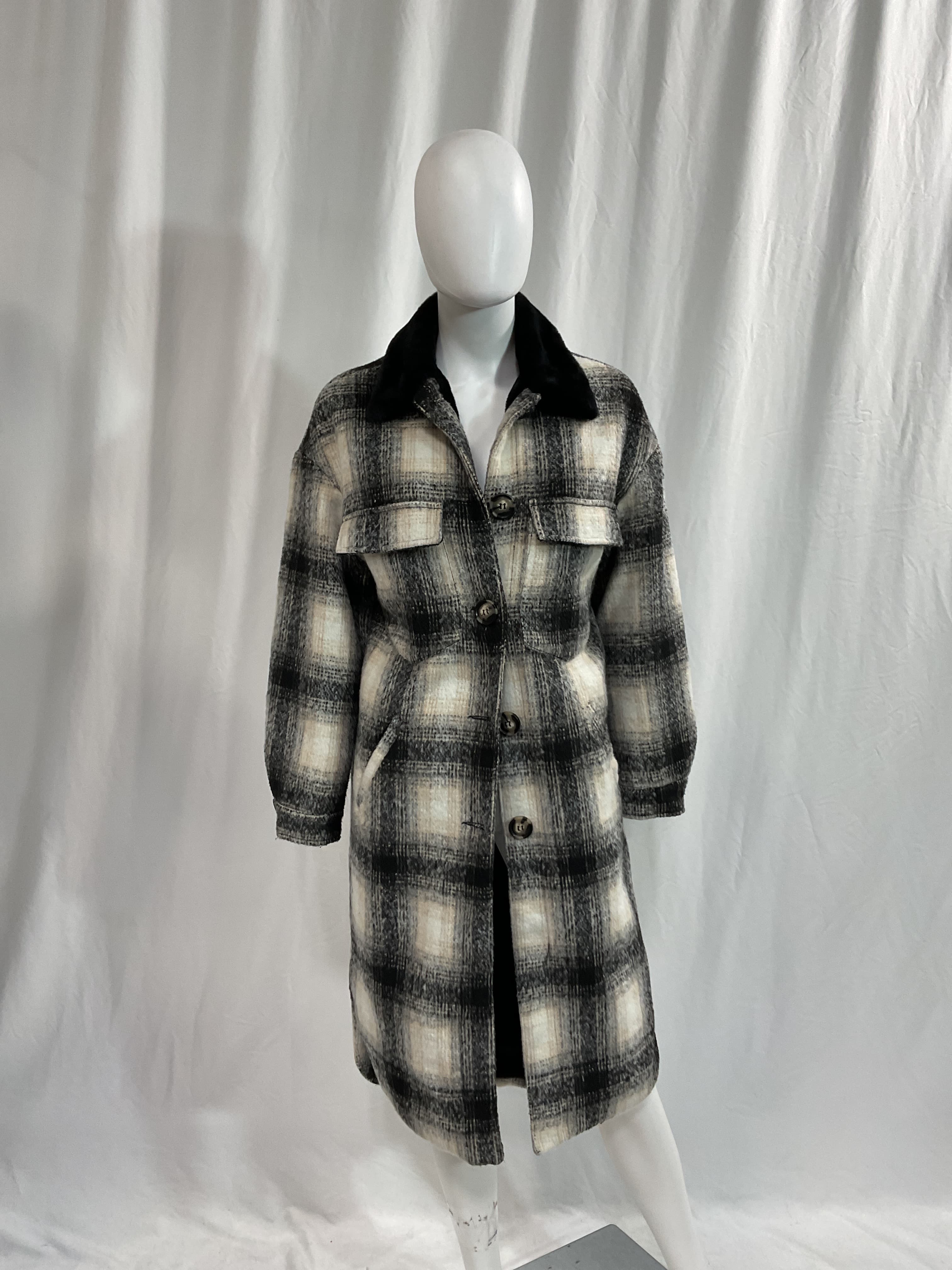 James Plaid Faux Fur Collar Coat - Image 3