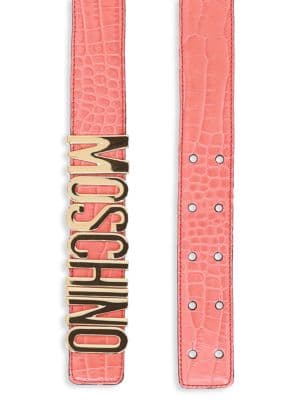 Thick Snake-Embossed Leather Logo Belt - Image 1