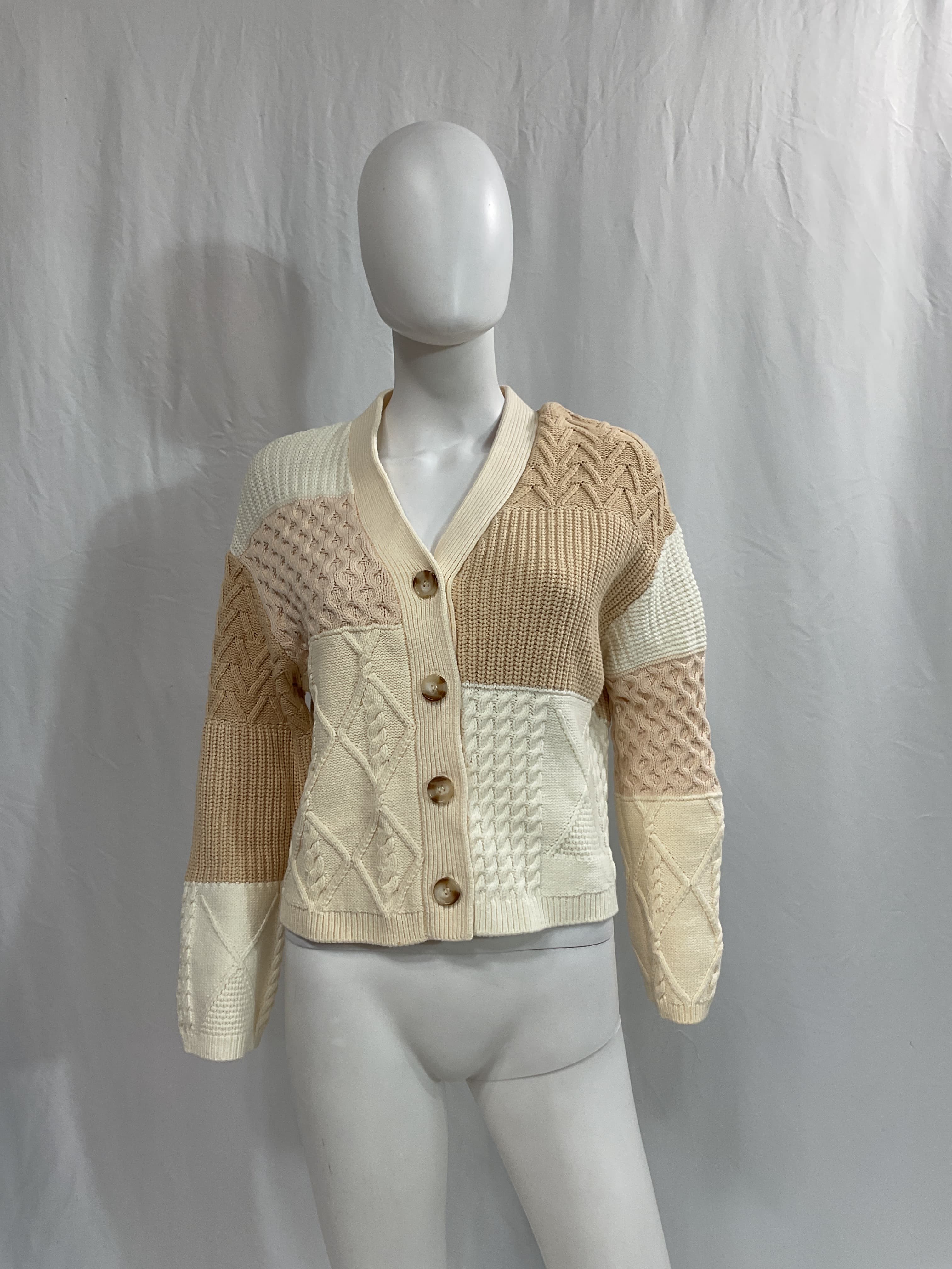 Reese Patchwork Cable Knit Cardigan - Image 2