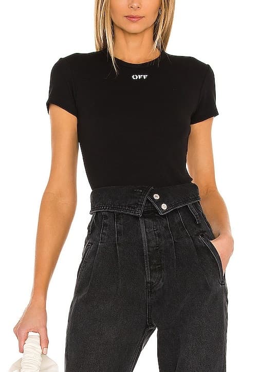 Basic Ribbed Tee In Black & White - Image 1