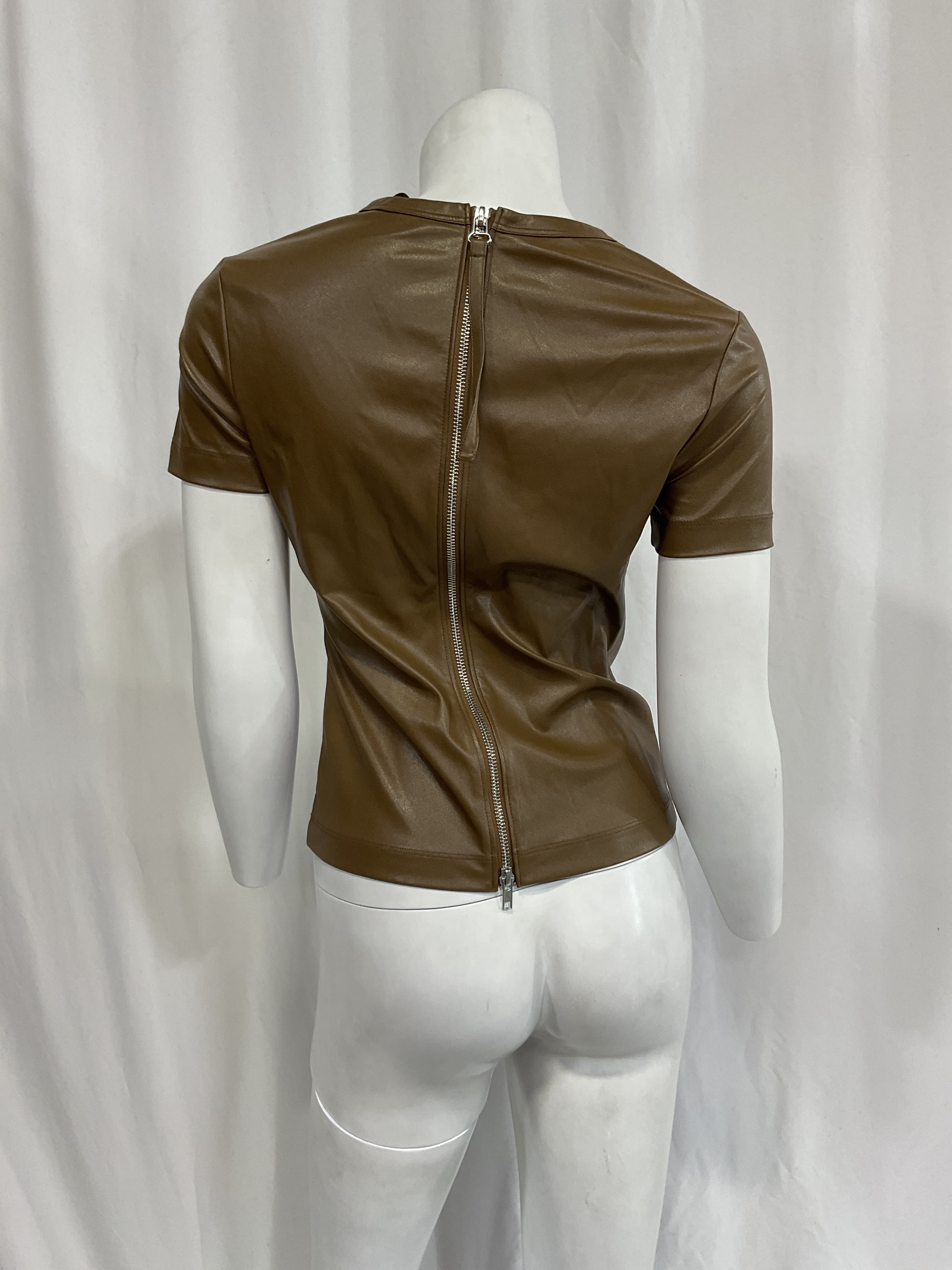 Faux-Leather Fitted T-Shirt - Image 3