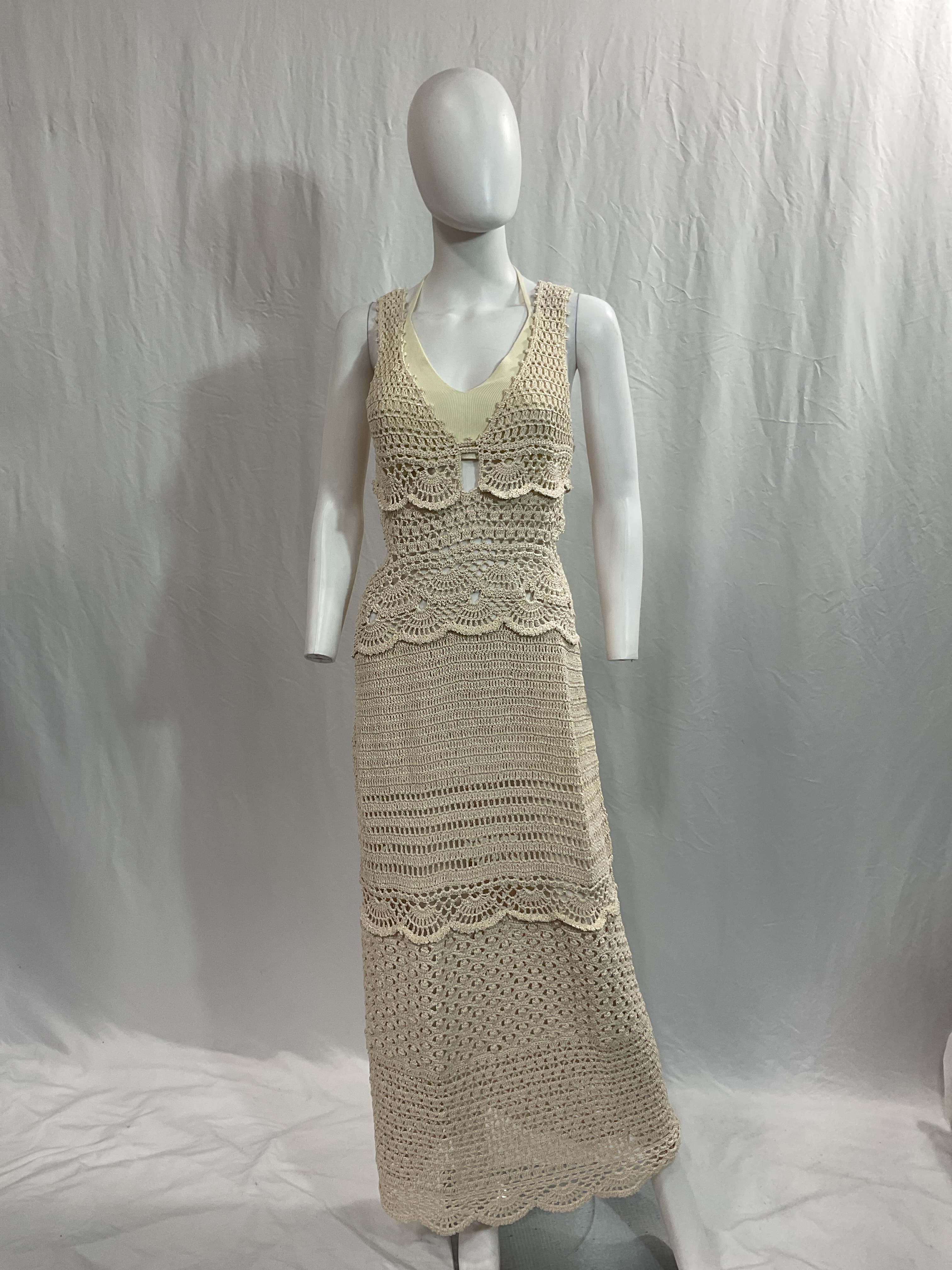 Cory Hand Crochet Multi Stitch Cut Out Maxi Dress In Ivory - Image 3