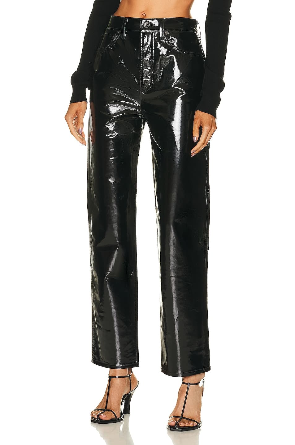 Recycled Leather 90's Pinch Waist In Black Patent - Image 1