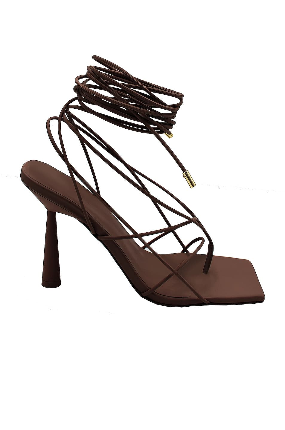 Gia Borghini X Rhw Tall Lace Up Sandal In Chocolate Brown Matte - Image 1