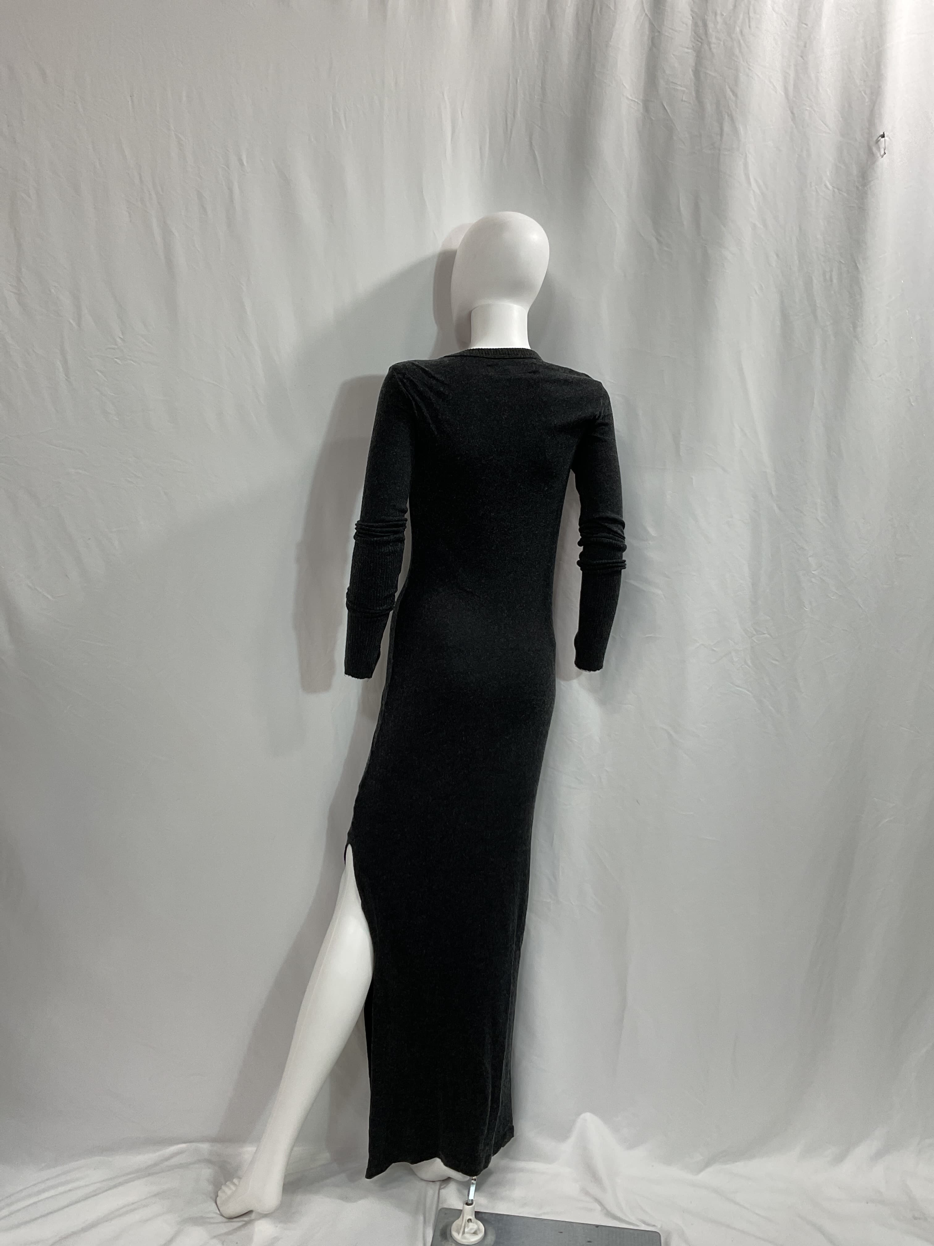 Cashmere Long Sleeve Crew Slit Maxi Dress In Charcoal - Image 2